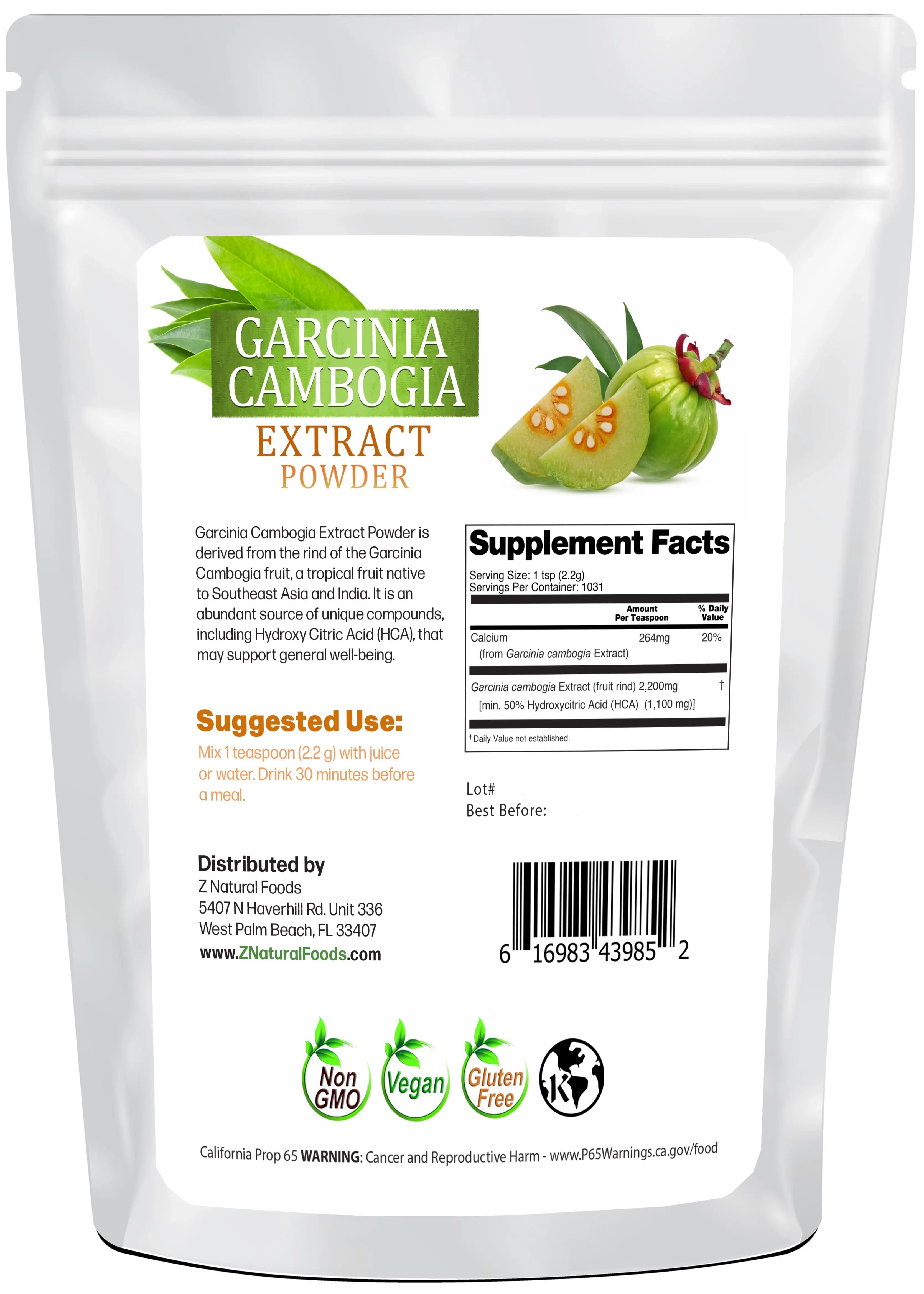 Garcinia Cambogia Extract Powder back of the bag image 5 lb
