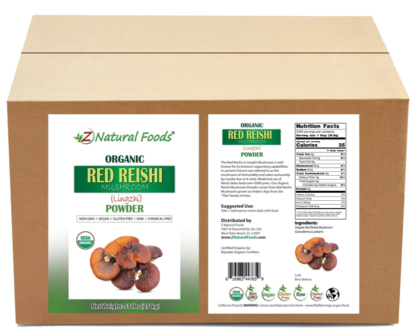 Front and back label image of Red Reishi Mushroom Powder (Lingzhi) - Organic in bulk