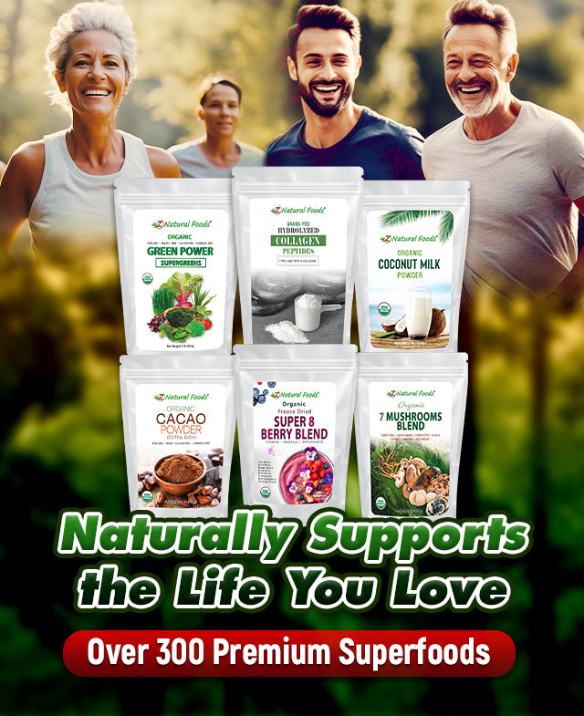 Mobile Banner showing older adults running. Naturally Support the Life You Love with over 300 Superfoods