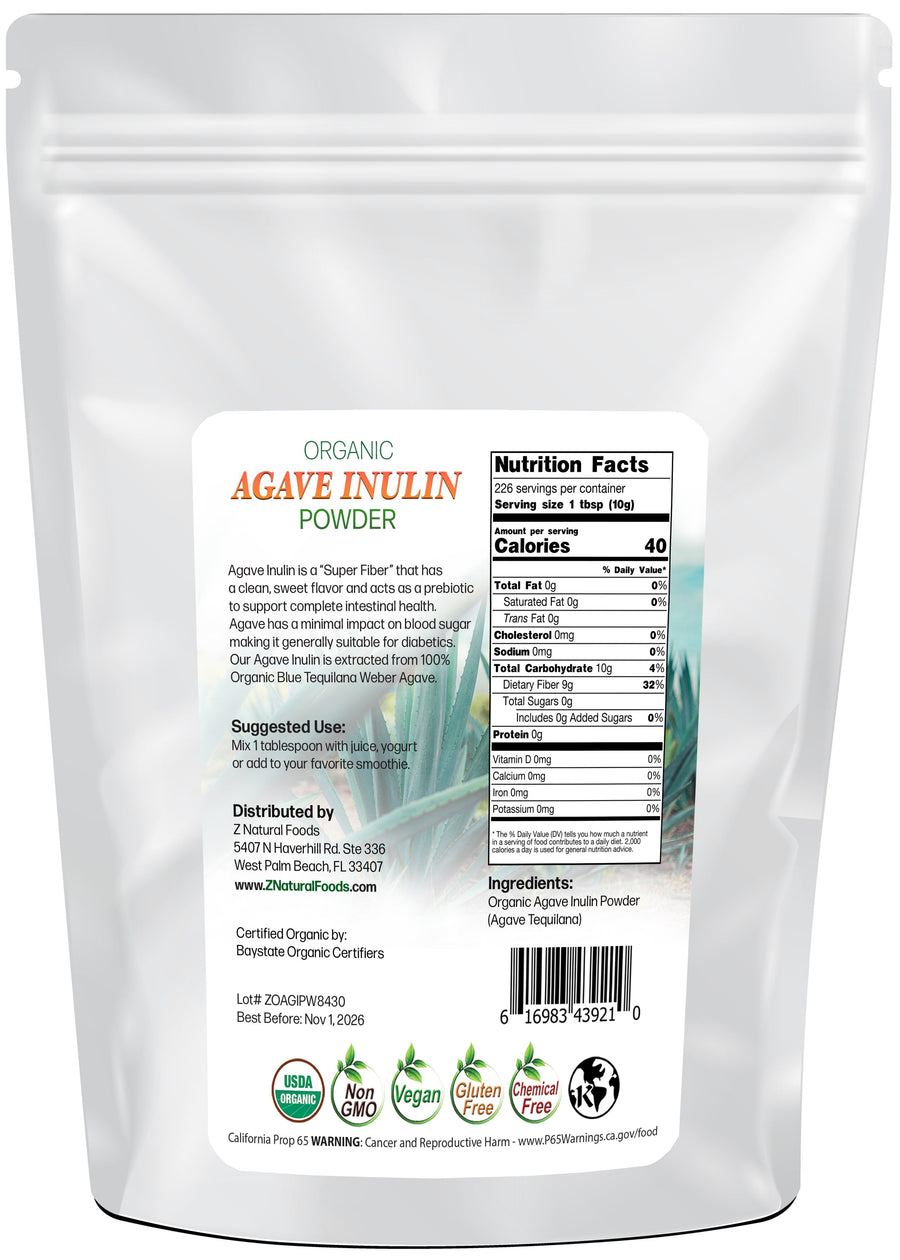 Back of the bag image of Agave Inulin Powder - Organic 5 lb