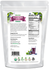 Back of the bag image of Blueberry Juice Powder - Organic 1 lb