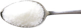 Photo of 304 grade stainless steel spoon full of organic erythritol crystals that look surprisingly similar to regular white sugar
