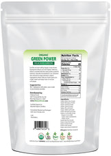 Photo of back of 5 lb bag of Green Power - Organic Delicious Greens