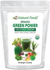 Photo of front of 1 lb bag of Green Power - Organic Delicious Greens