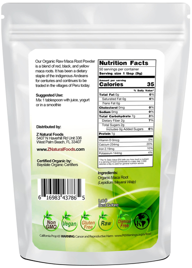 Maca Root Powder - Organic Raw back of the bag image 1 lb