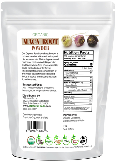 Maca Root Powder - Organic Raw back of the bag image 1 lb
