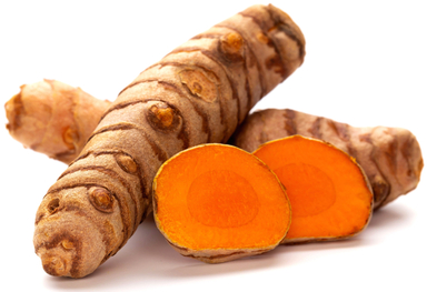 Image of Turmeric Roots and slices which are orange in color