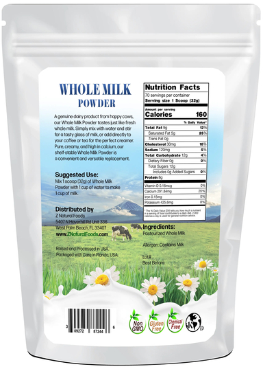 Photo of back of 5 lb bag of Whole Milk Powder