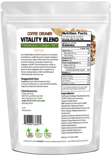 Coffee Creamer Vitality Blend Vanilla back of the bag image 1 lb