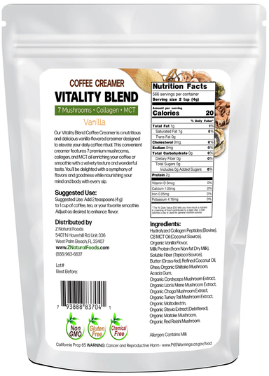 Coffee Creamer Vitality Blend Vanilla back of the bag image 5 lb