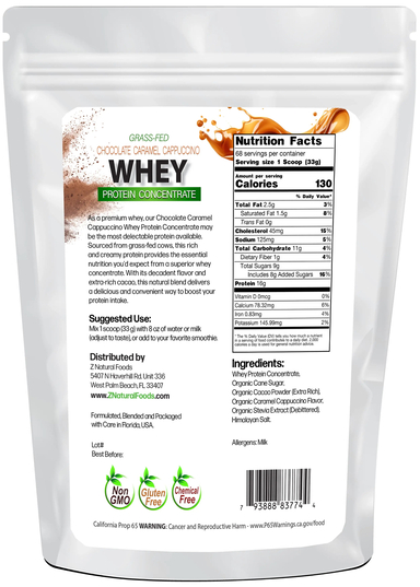Chocolate Caramel Cappuccino Whey Concentrate back of the bag image 5 lb