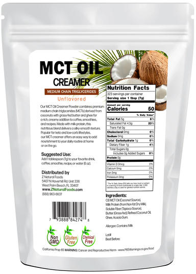 Back of the bag image for MCT Oil Creamer in 5 lb