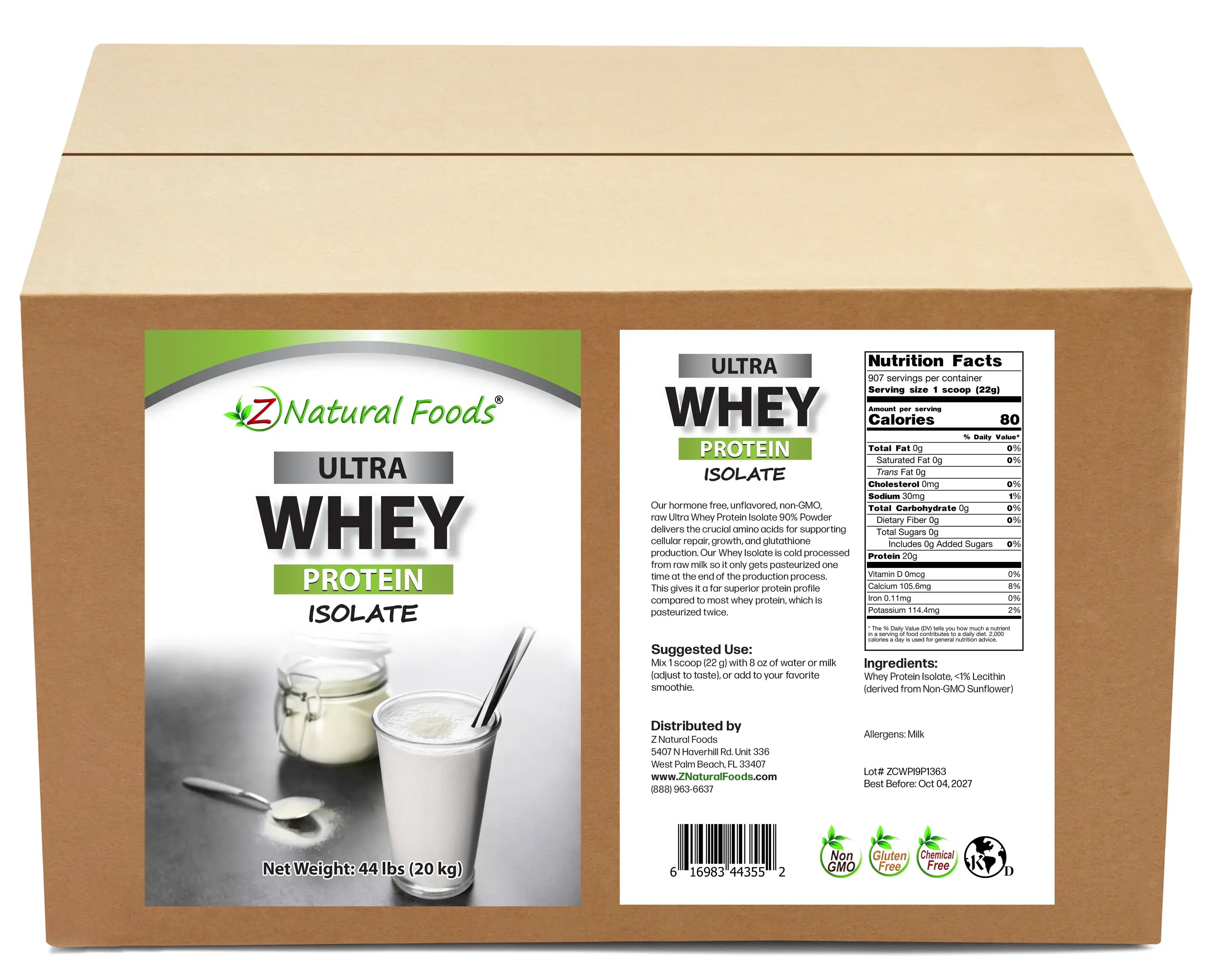 Ultra whey protein isolate Front and back label image in bulk