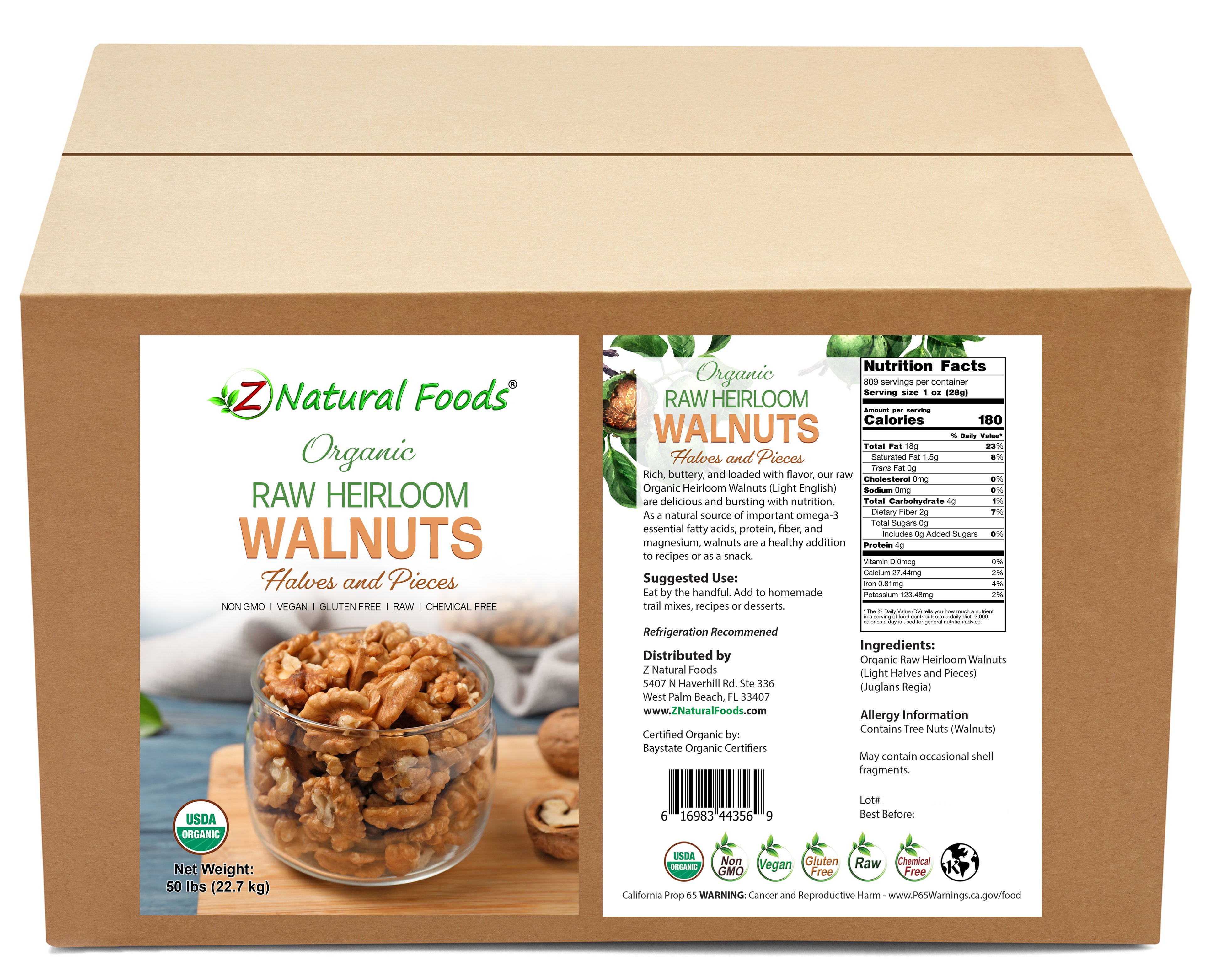 Front and back label image of Walnuts - Raw - Heirloom - Organic in bulk
