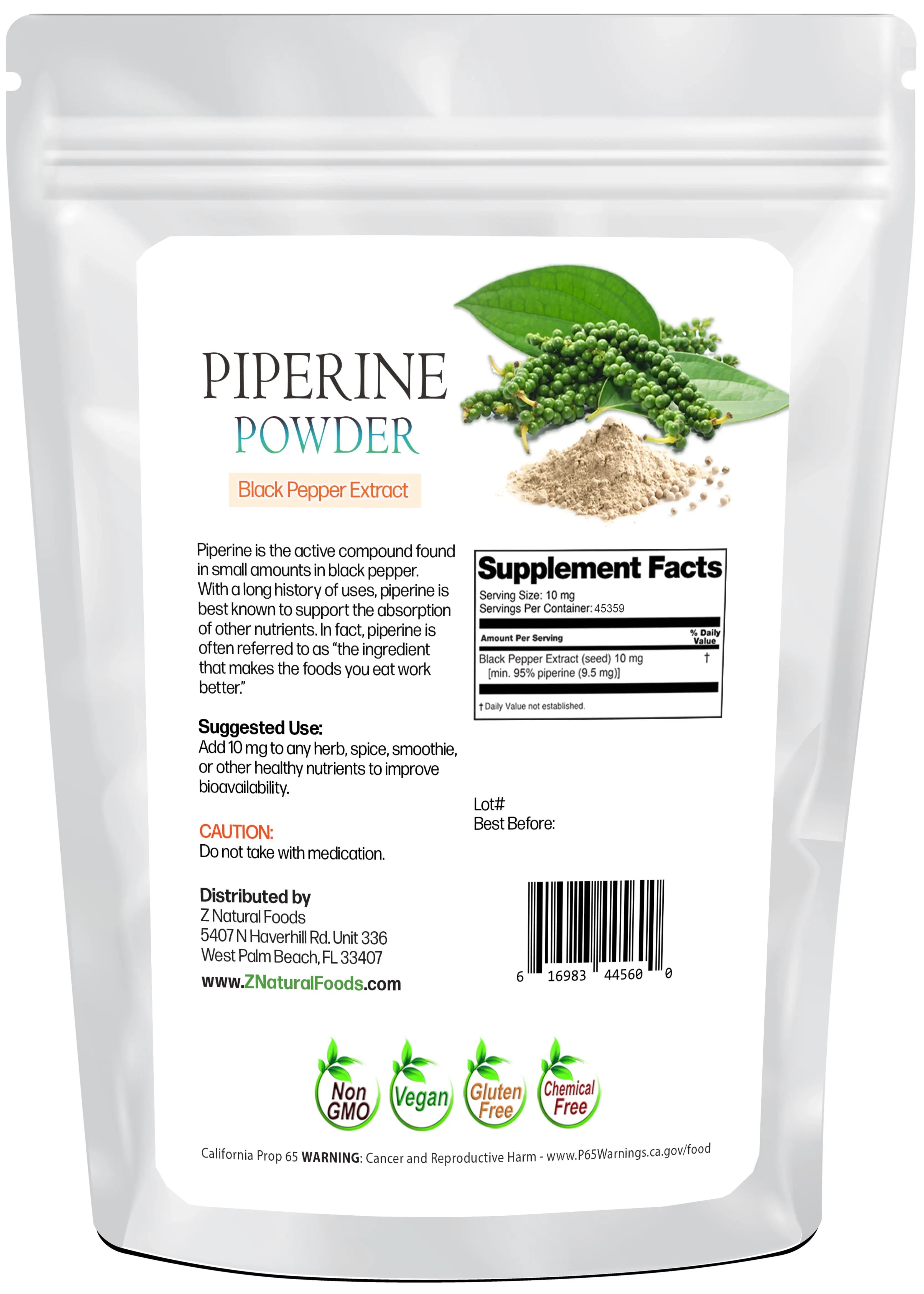 Piperine Extract Powder back of the bag image 1 lb