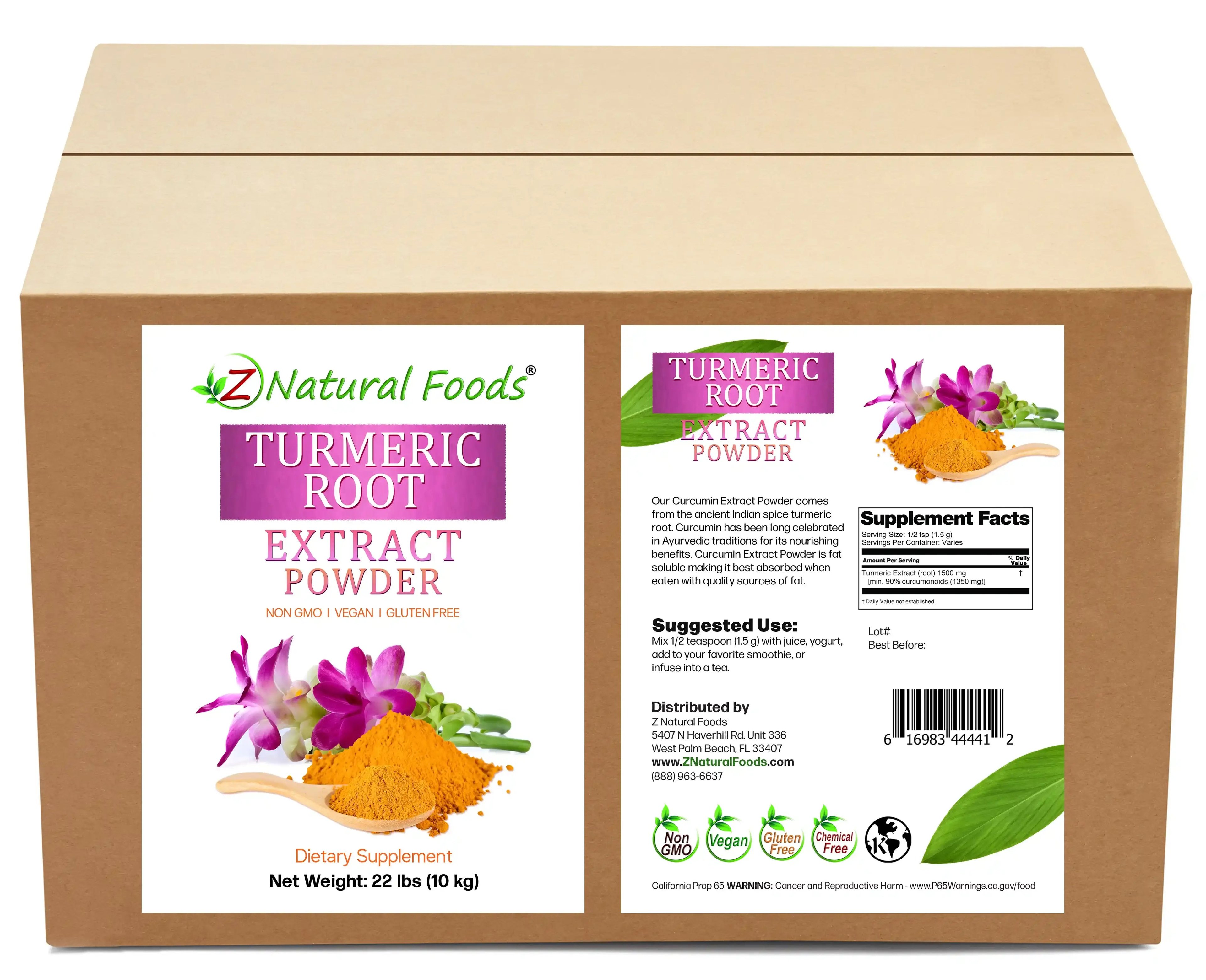 Front and back label image for turmeric extract powder in bulk