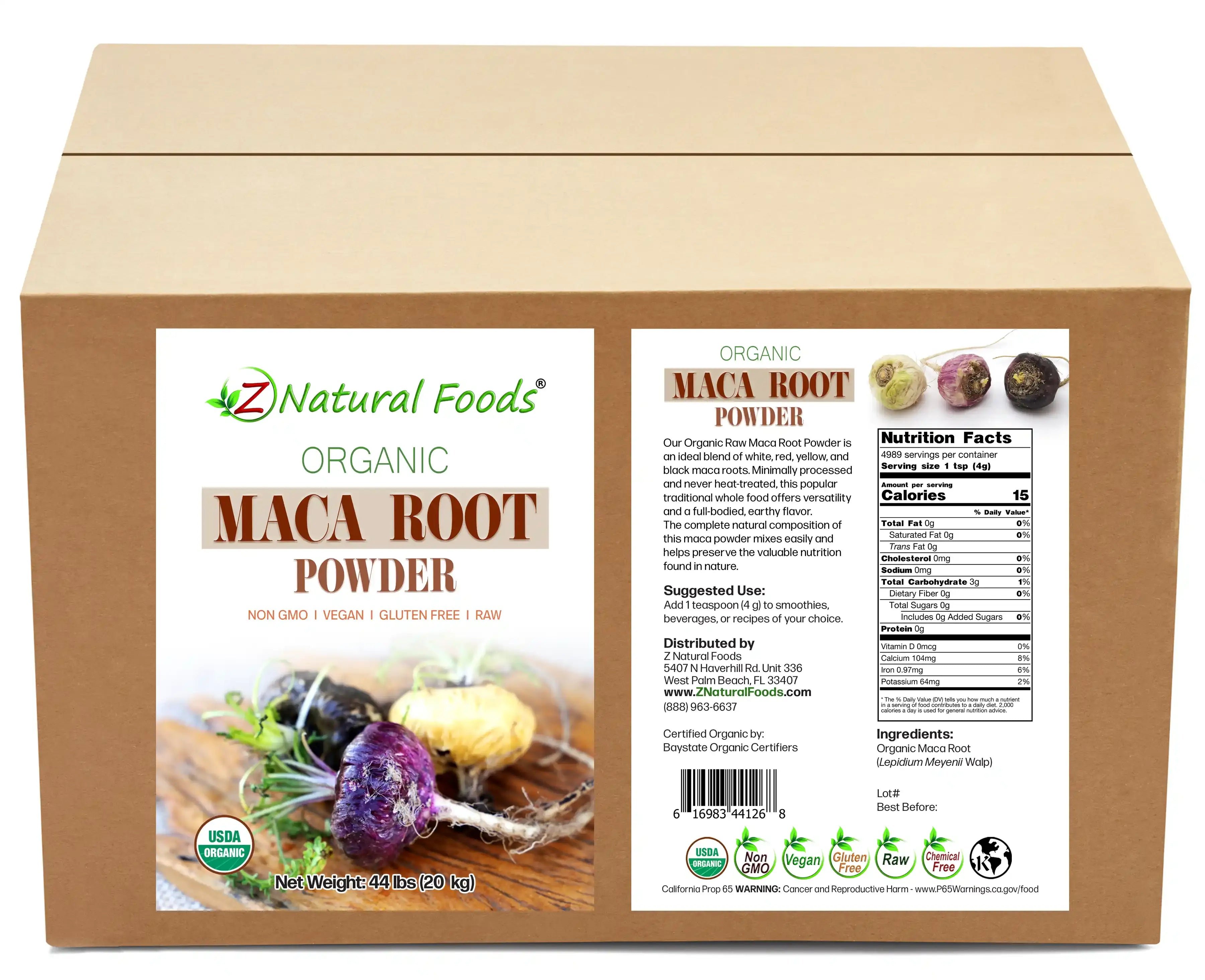 Maca Root Powder - Organic Raw front and back label image in bulk