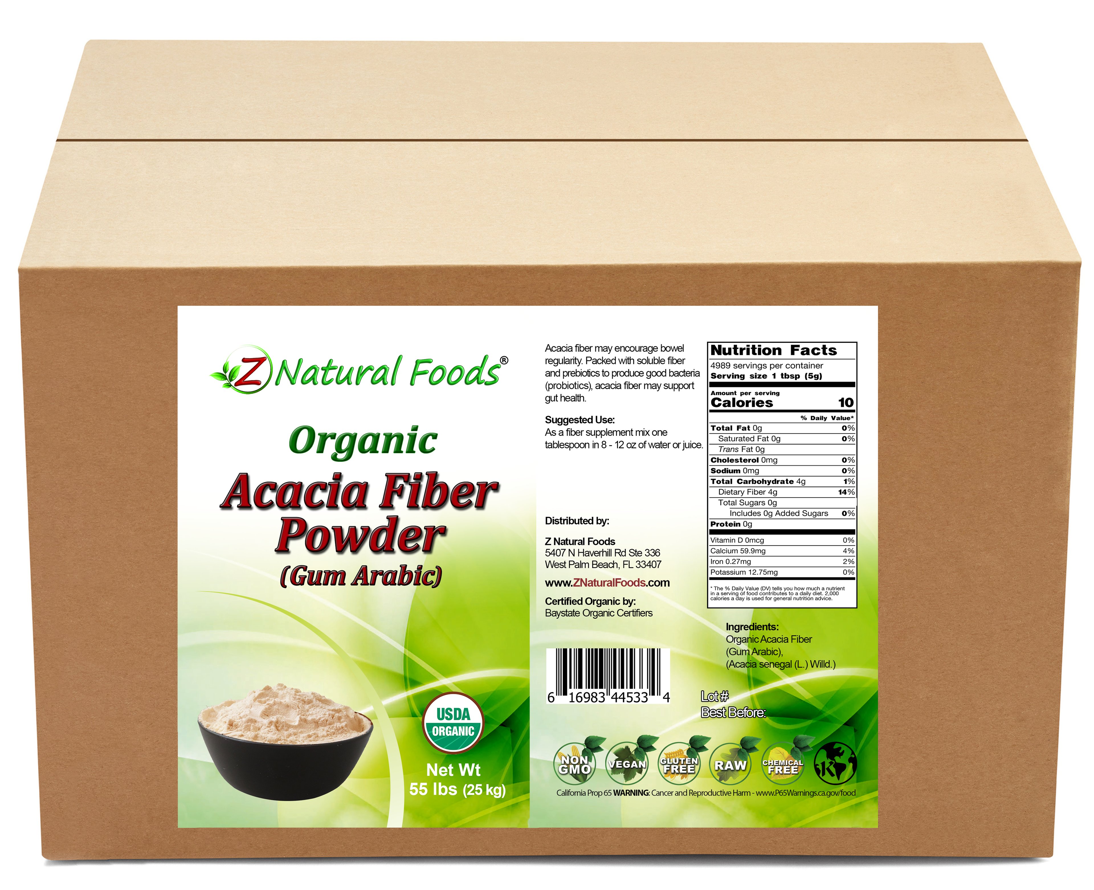 Acacia Fiber (Gum Arabic) Powder - Organic front and back label image