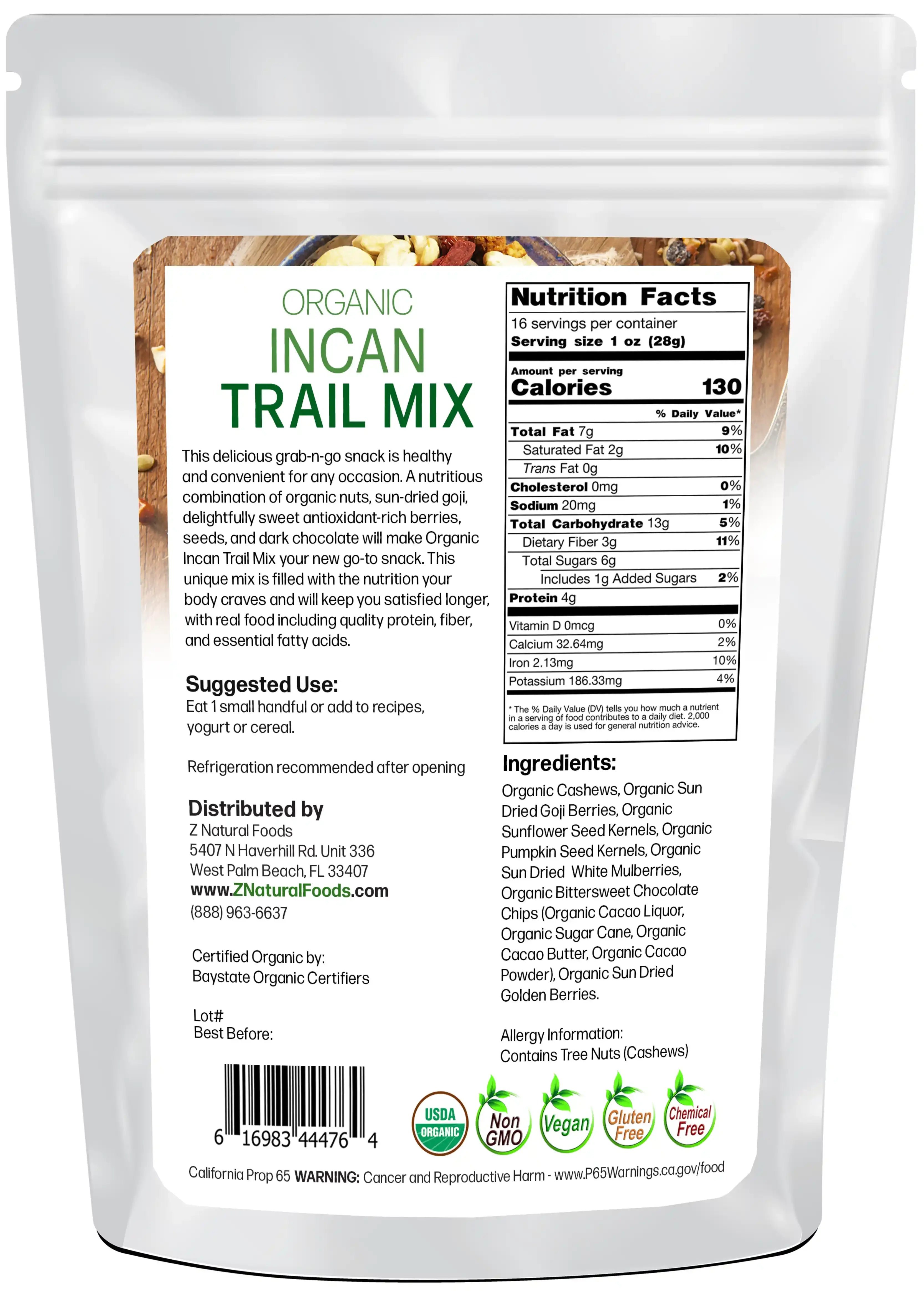 Back of the bag image of Incan Trail Mix - Organic 1 lb