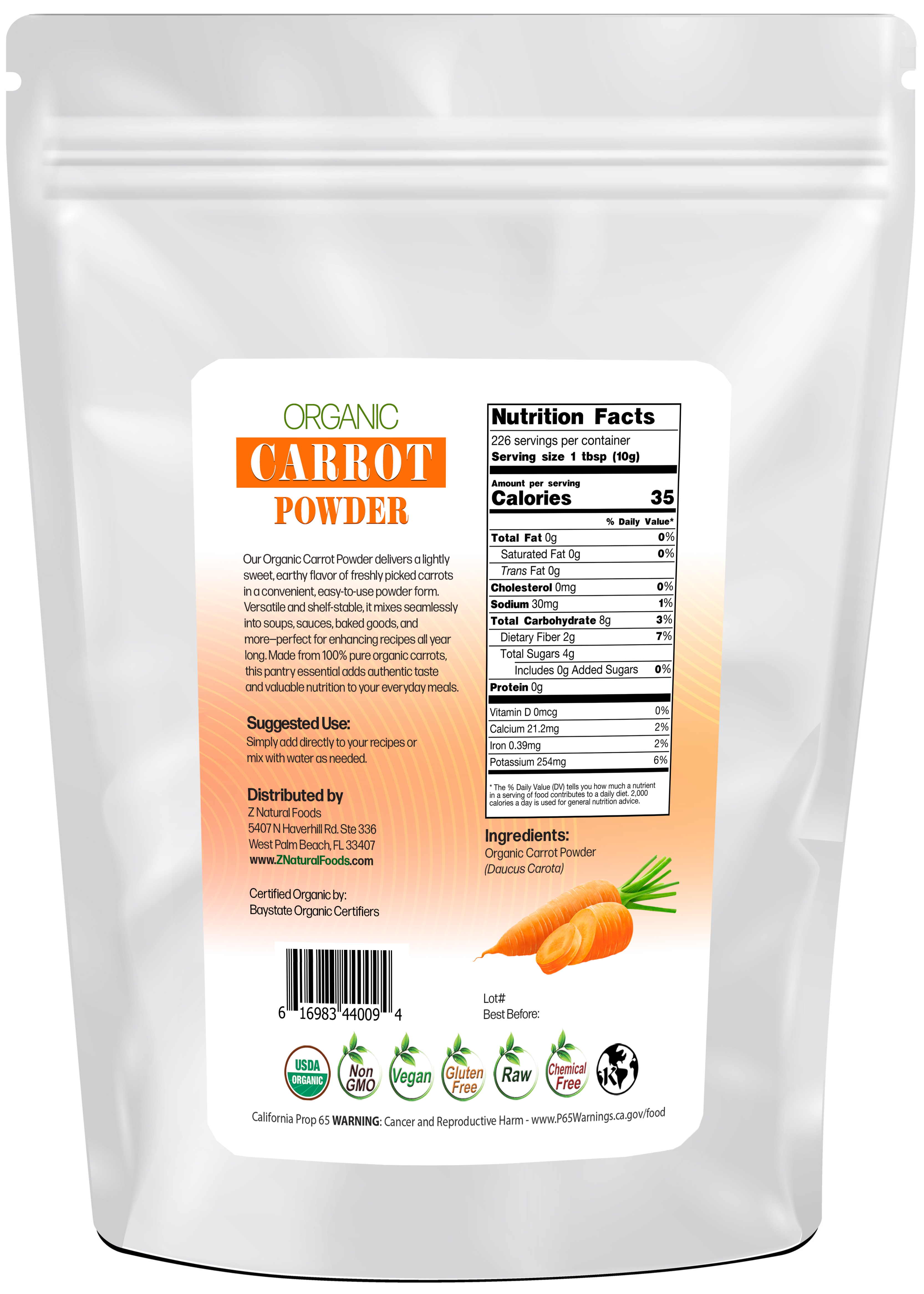 Carrot Powder - Organic back of the bag image 5 lb 