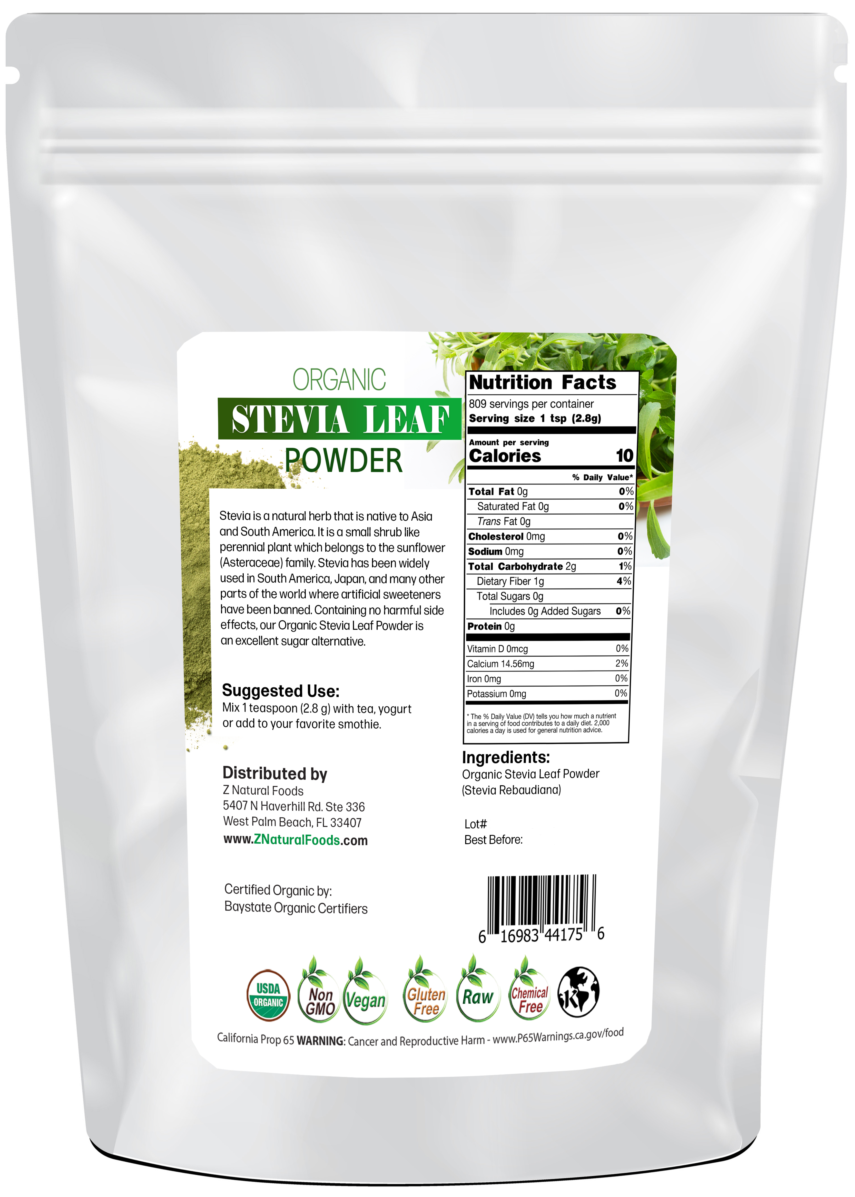 Stevia Leaf Powder - Organic back of the bag image 5 lb