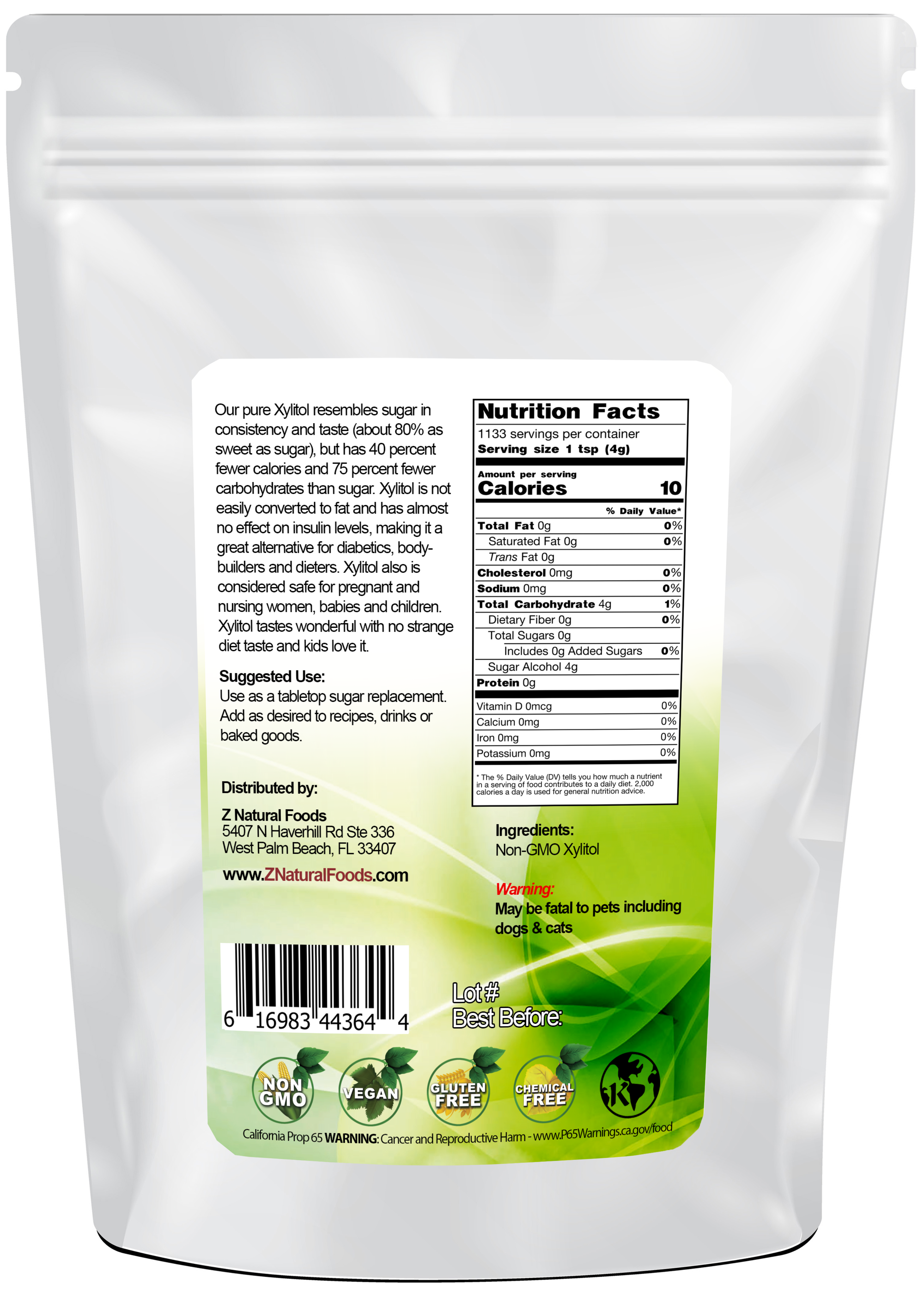 Xylitol - 100% Pure back of the bag image 10 lb