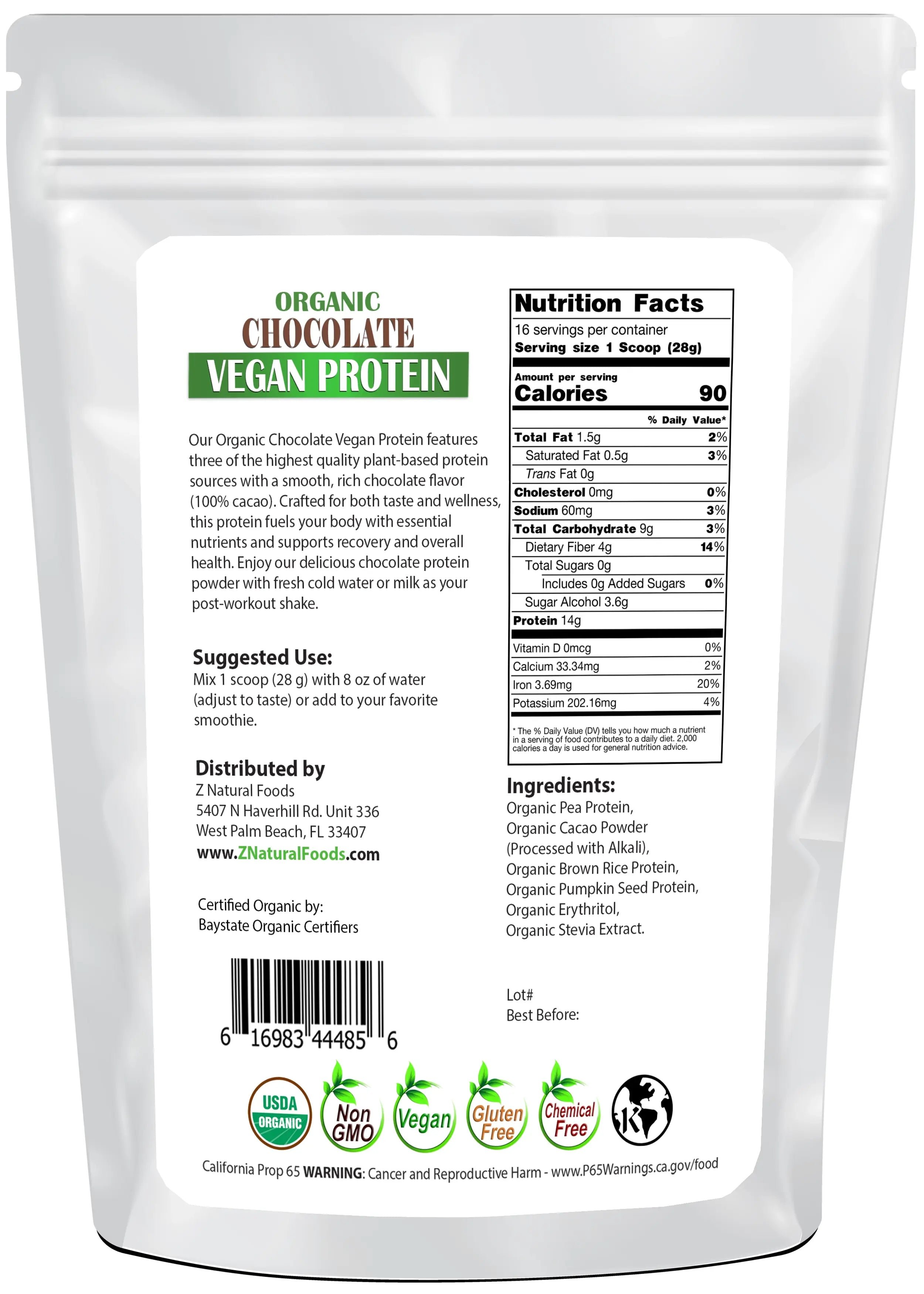 Chocolate Vegan Protein - Organic back of the bag image 1 lb