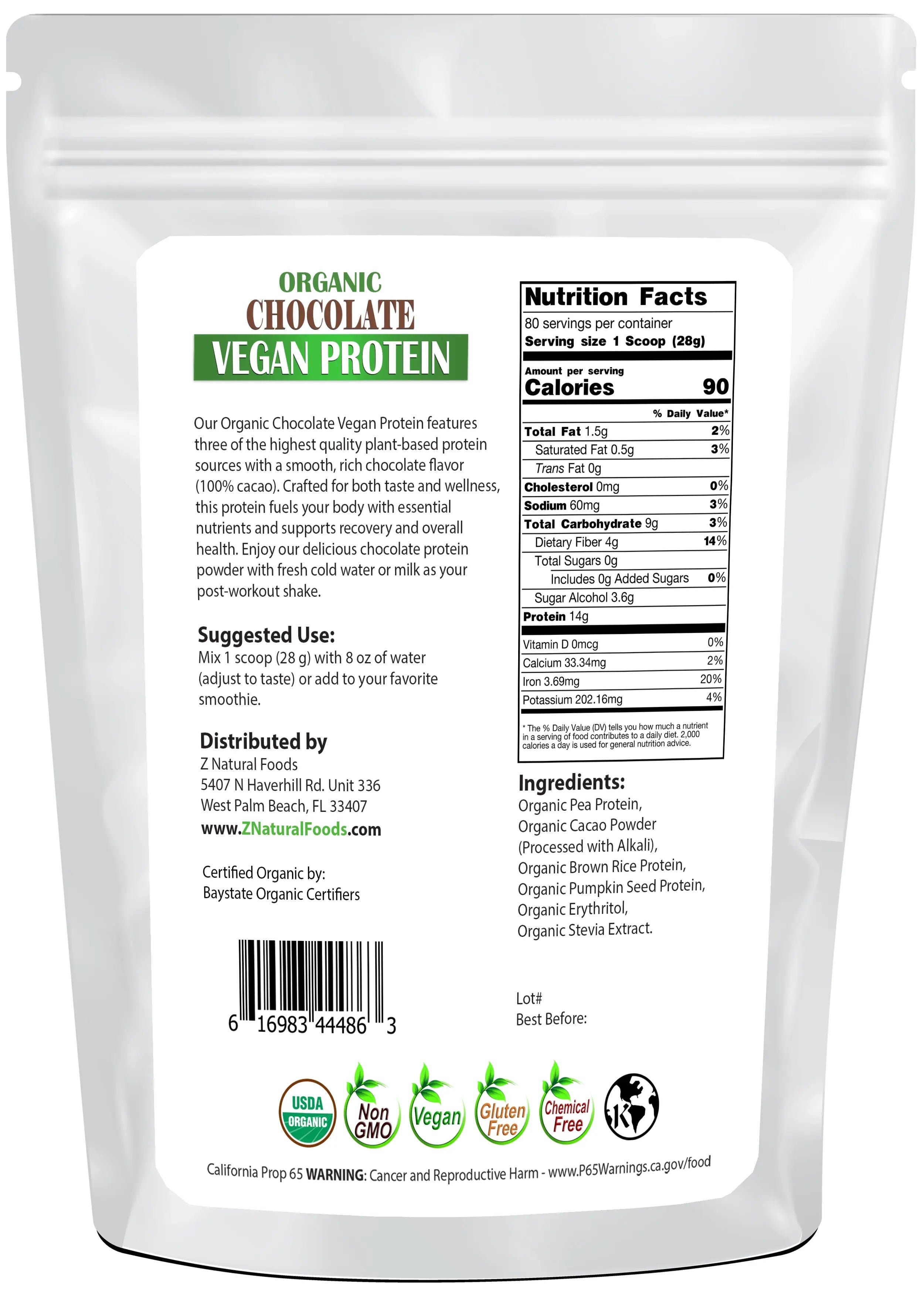 Chocolate Vegan Protein - Organic back of the bag image 5 lb