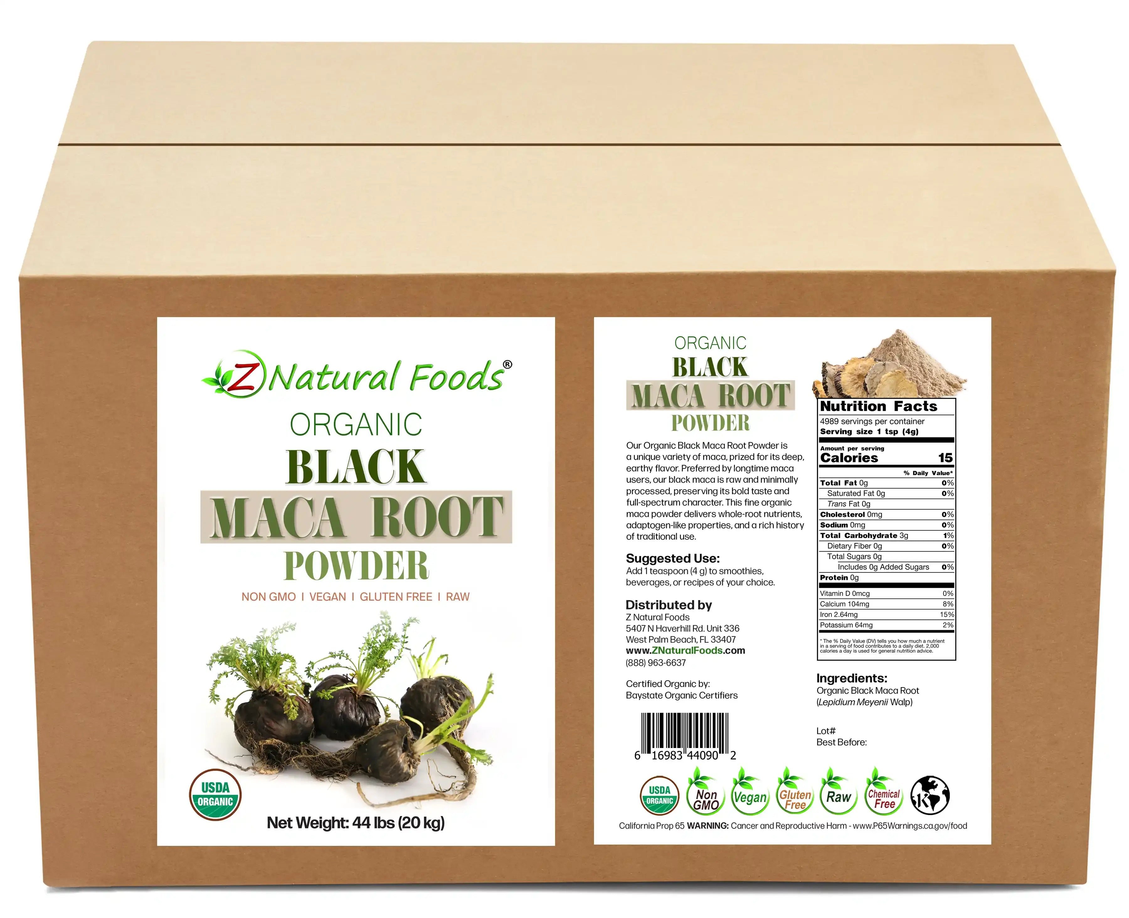 Photo of front and back label image of Maca Root Powder (Black) - Organic in bulk
