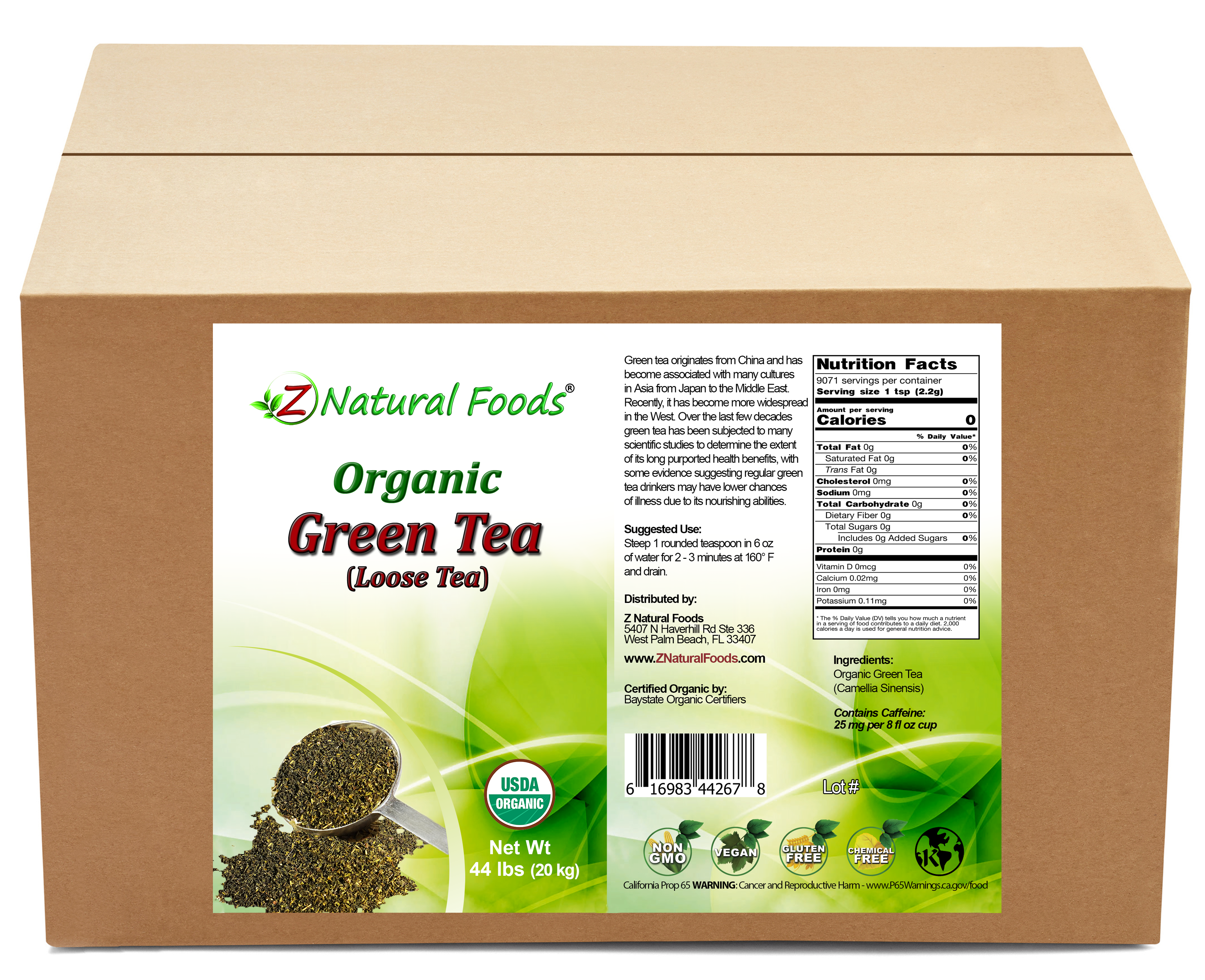 Front and back label image of Green Tea (Loose) - Organic Tea in bulk