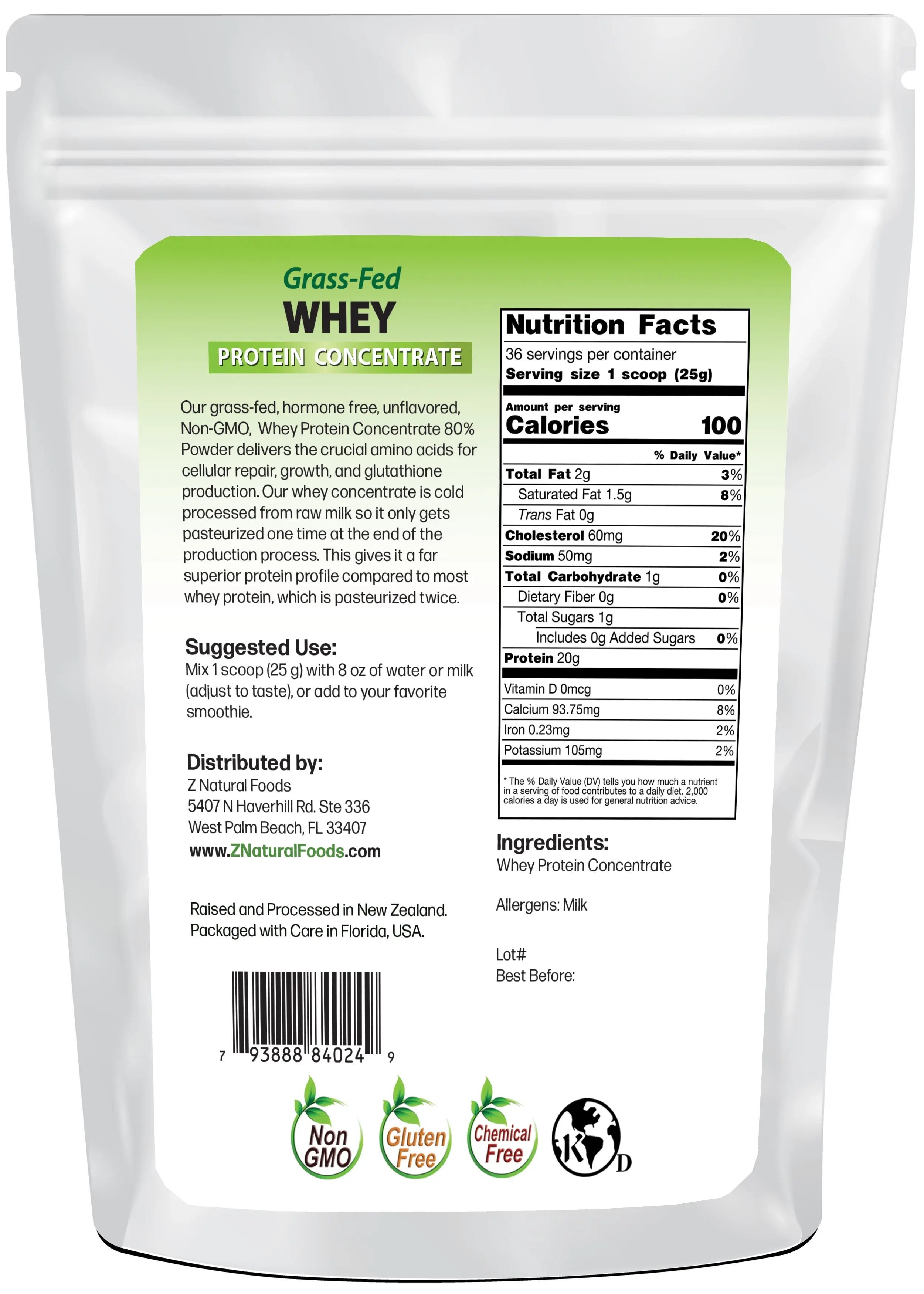 Whey Protein Concentrate back of bag image 2 lb