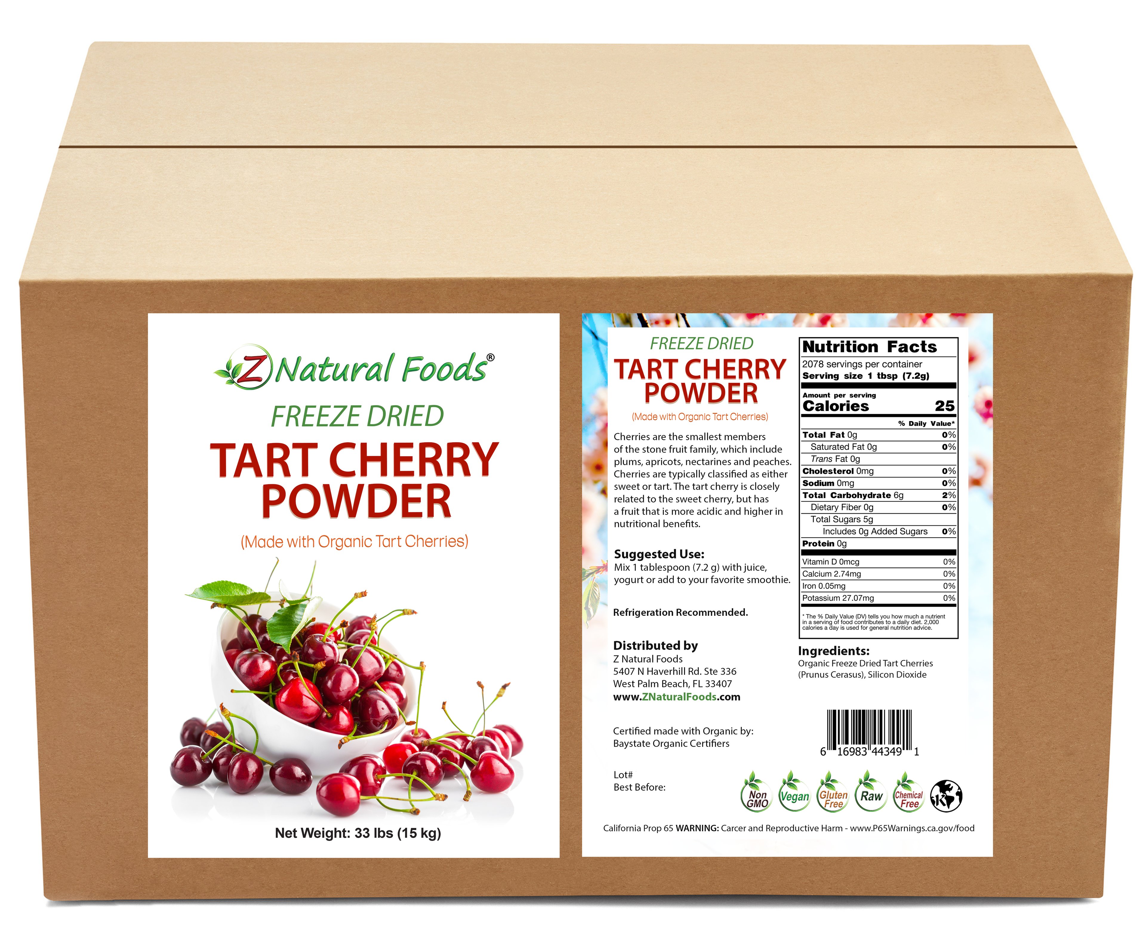 Photo of front and back label image of Tart Cherry Powder - Freeze Dried in bulk