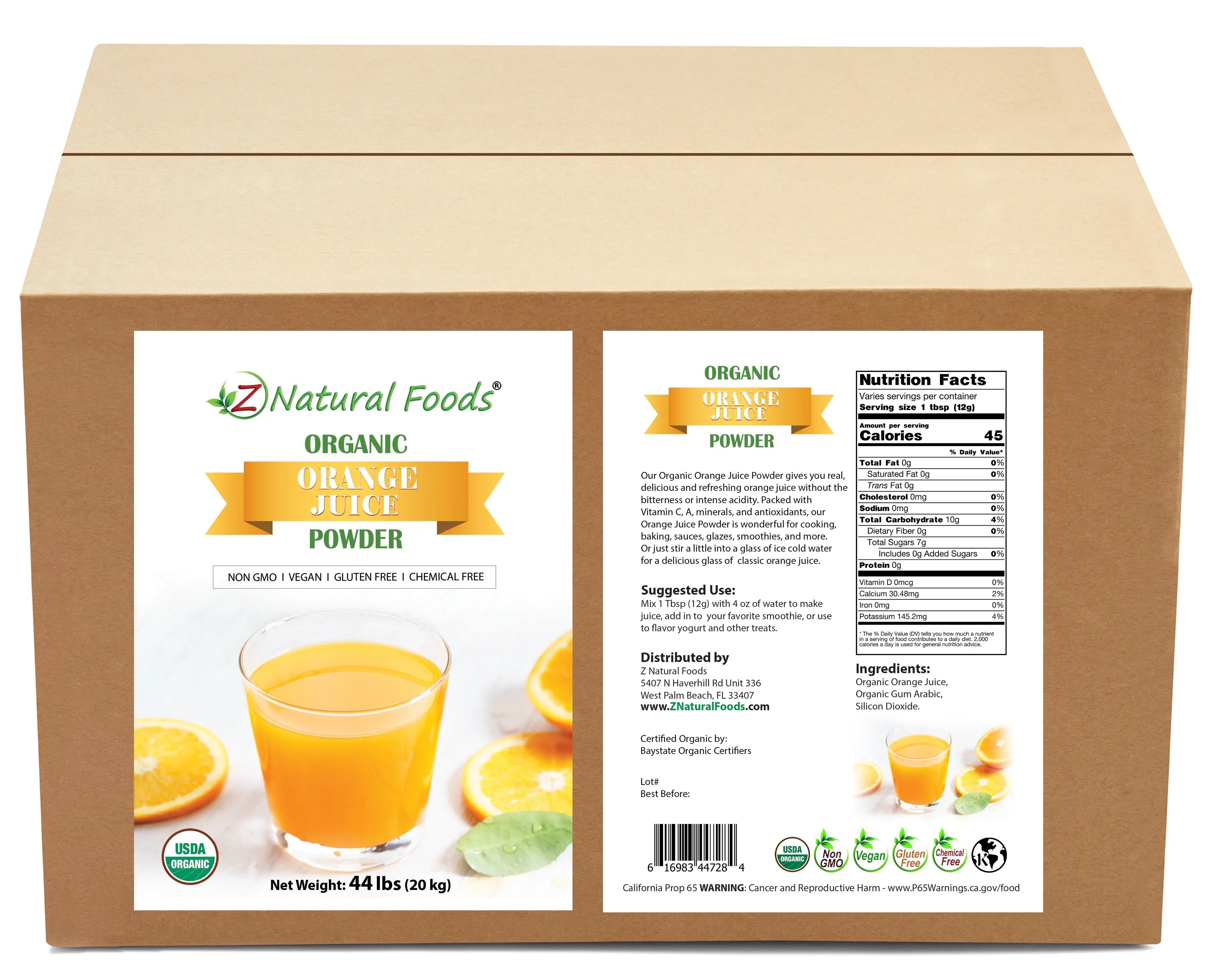 Photo of front and back label image of Orange Juice Powder - Organic in bulk