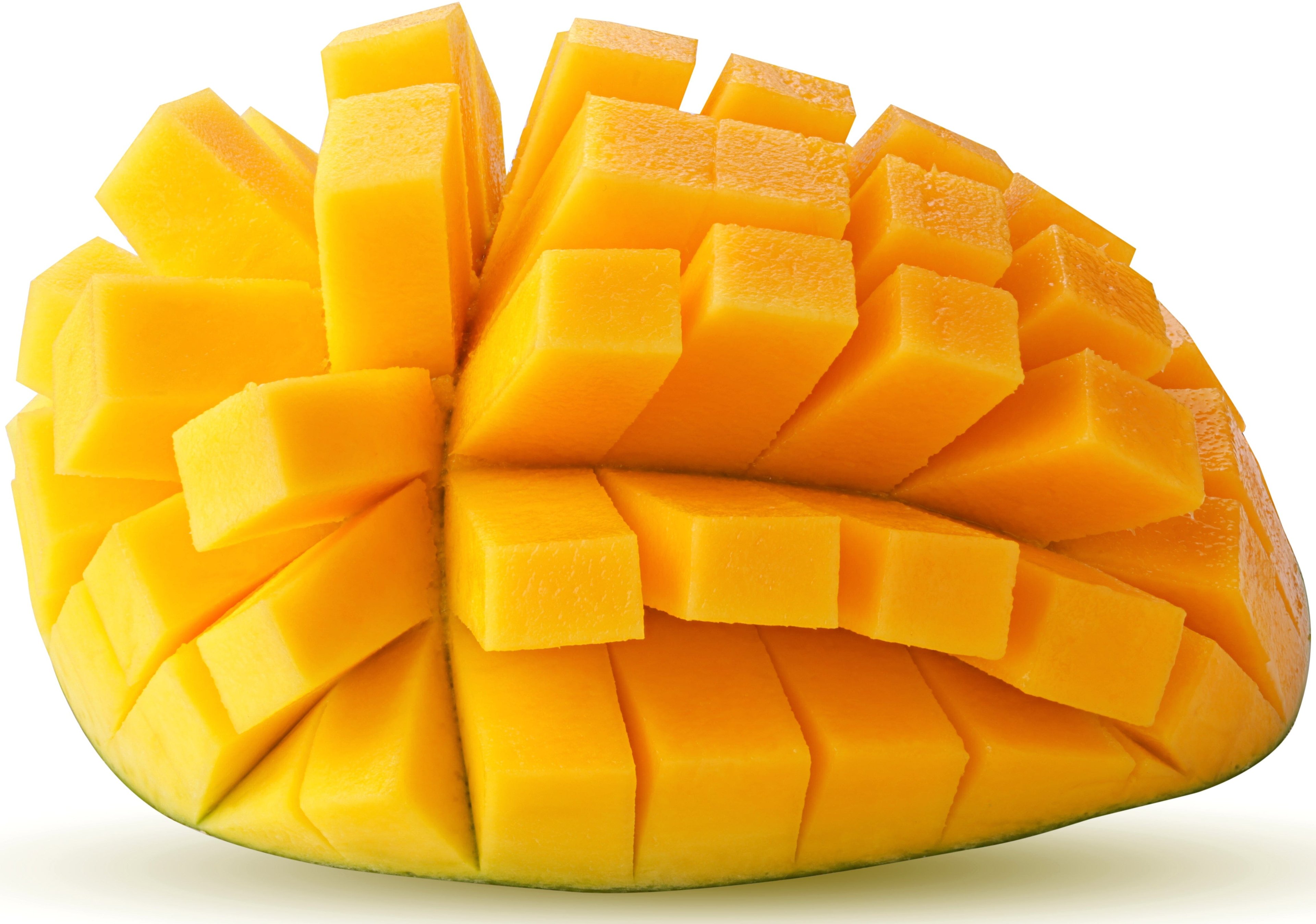 Cubed Mango fruit using hedgehog method.