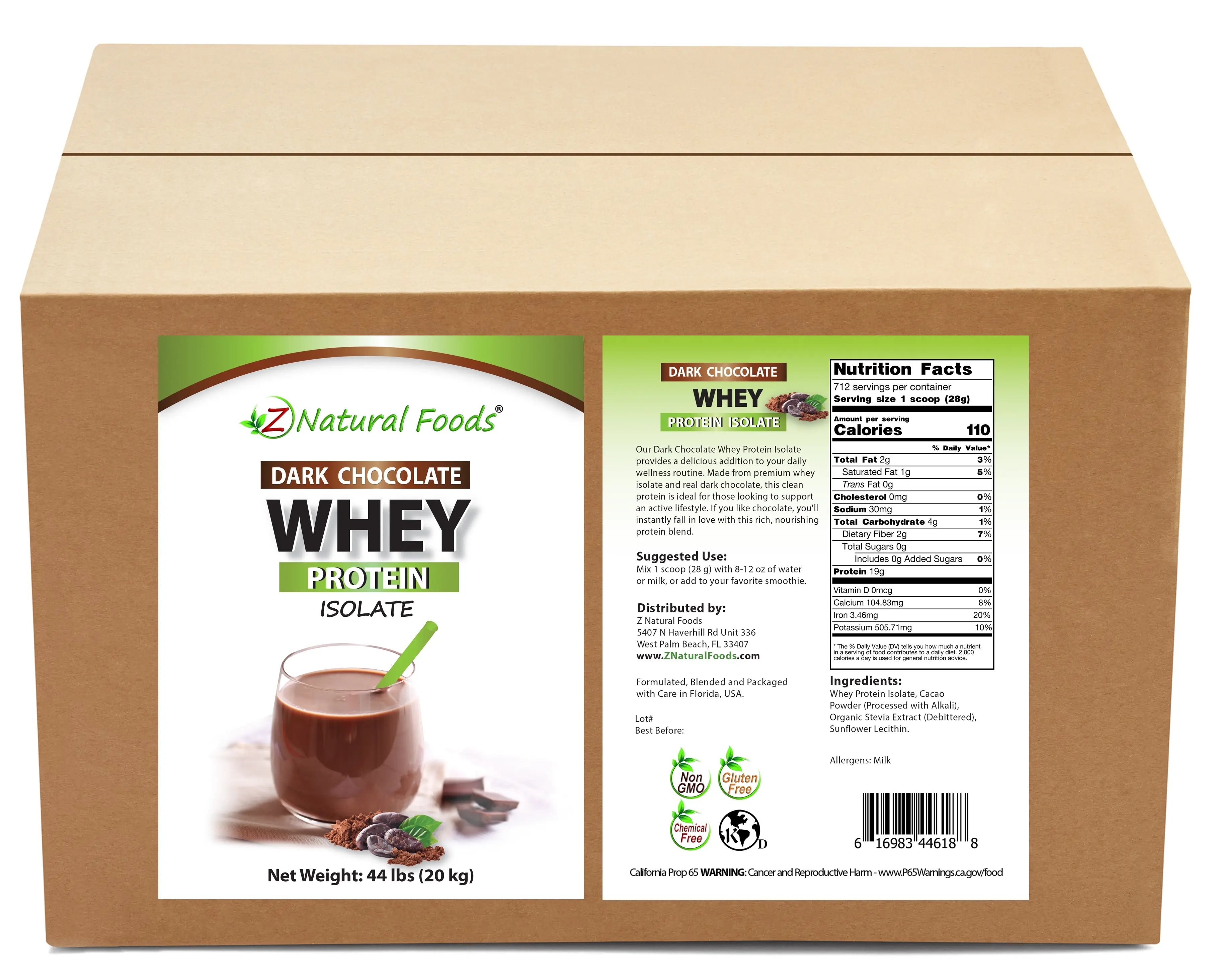 Front and back label image of Dark Chocolate Whey Isolate in bulk