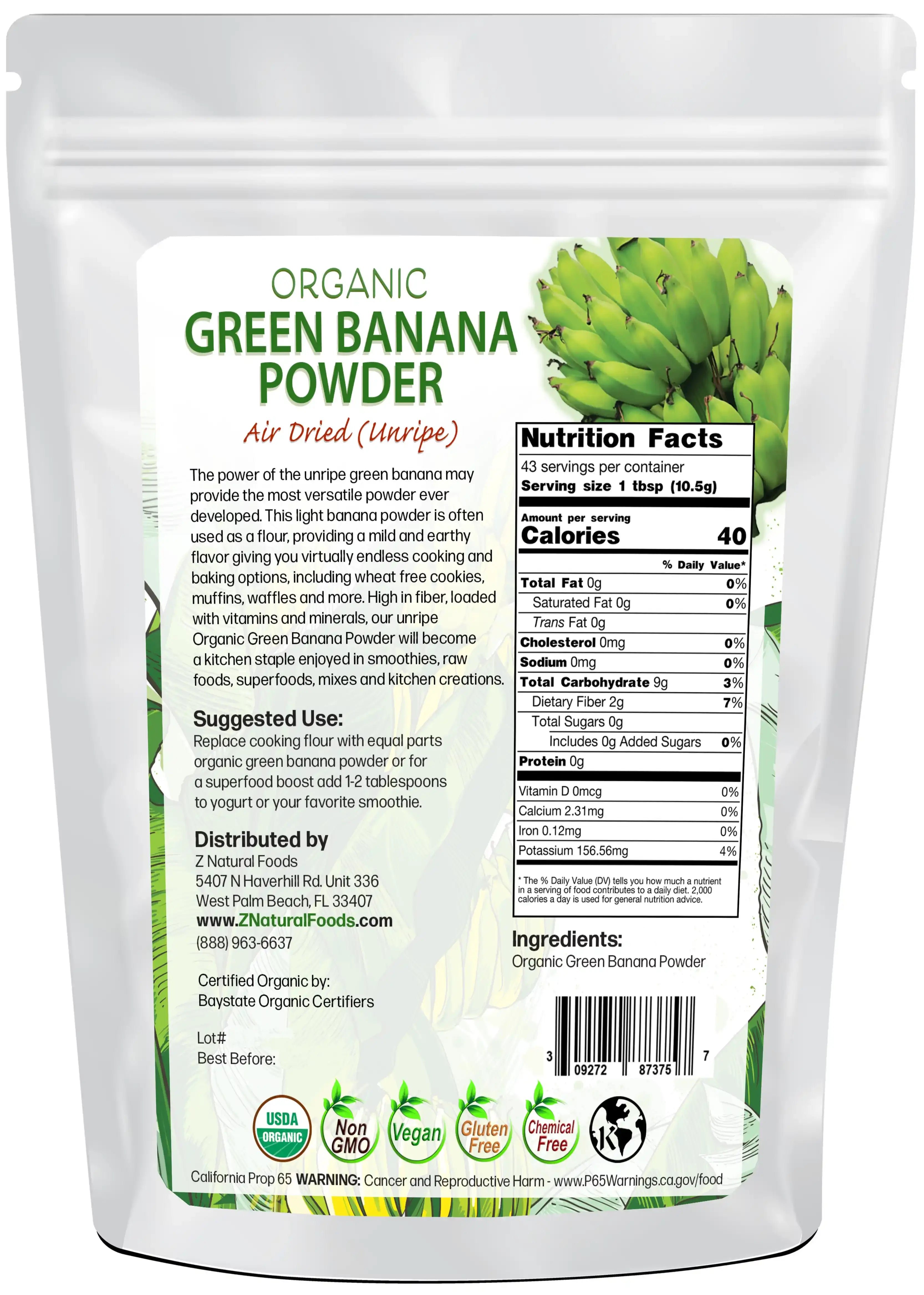 Green Banana Powder (Unripe) - Organic back of the bag image 1 lb