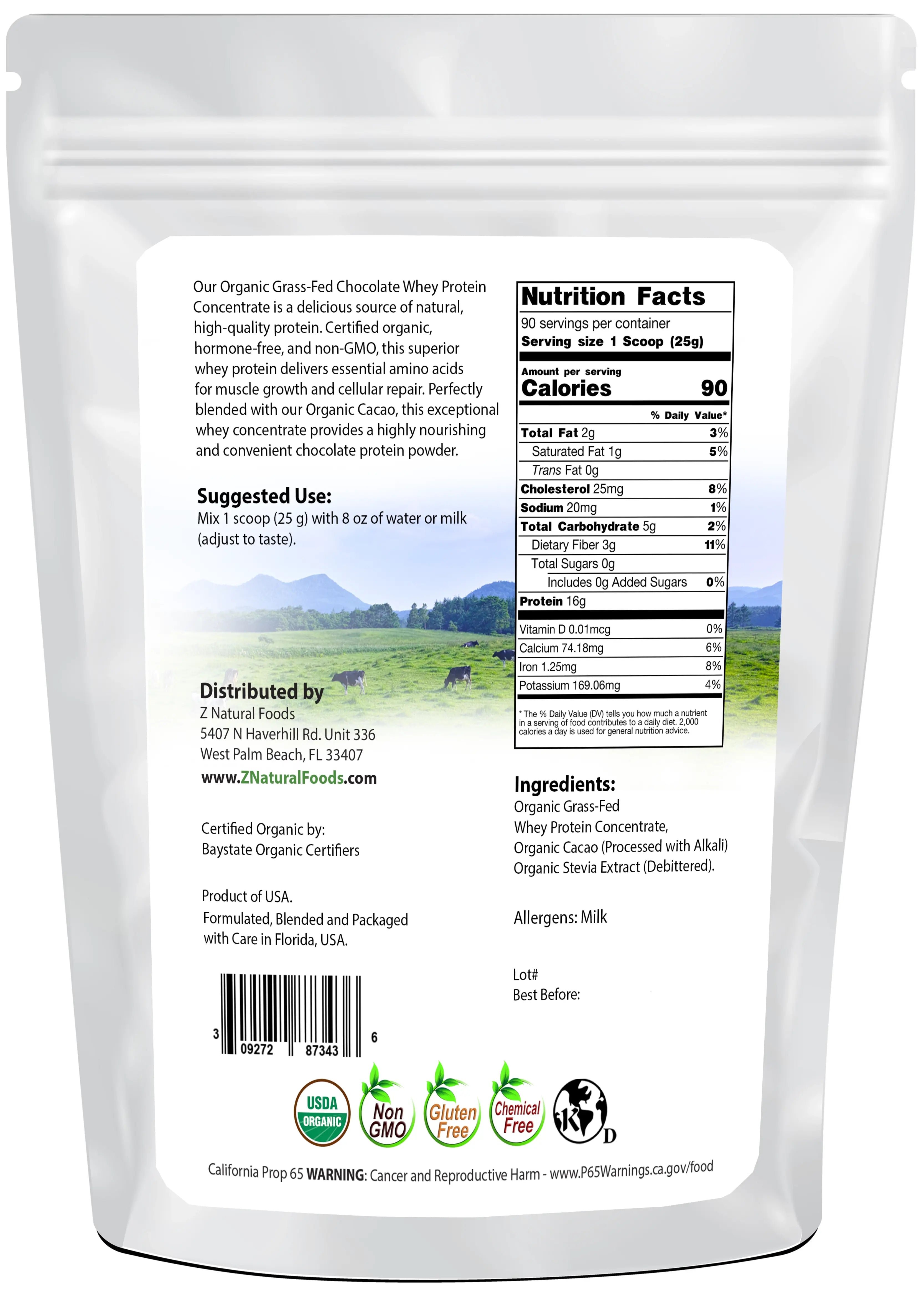 Chocolate Whey Protein Concentrate Organic back of the bag image 5 lb