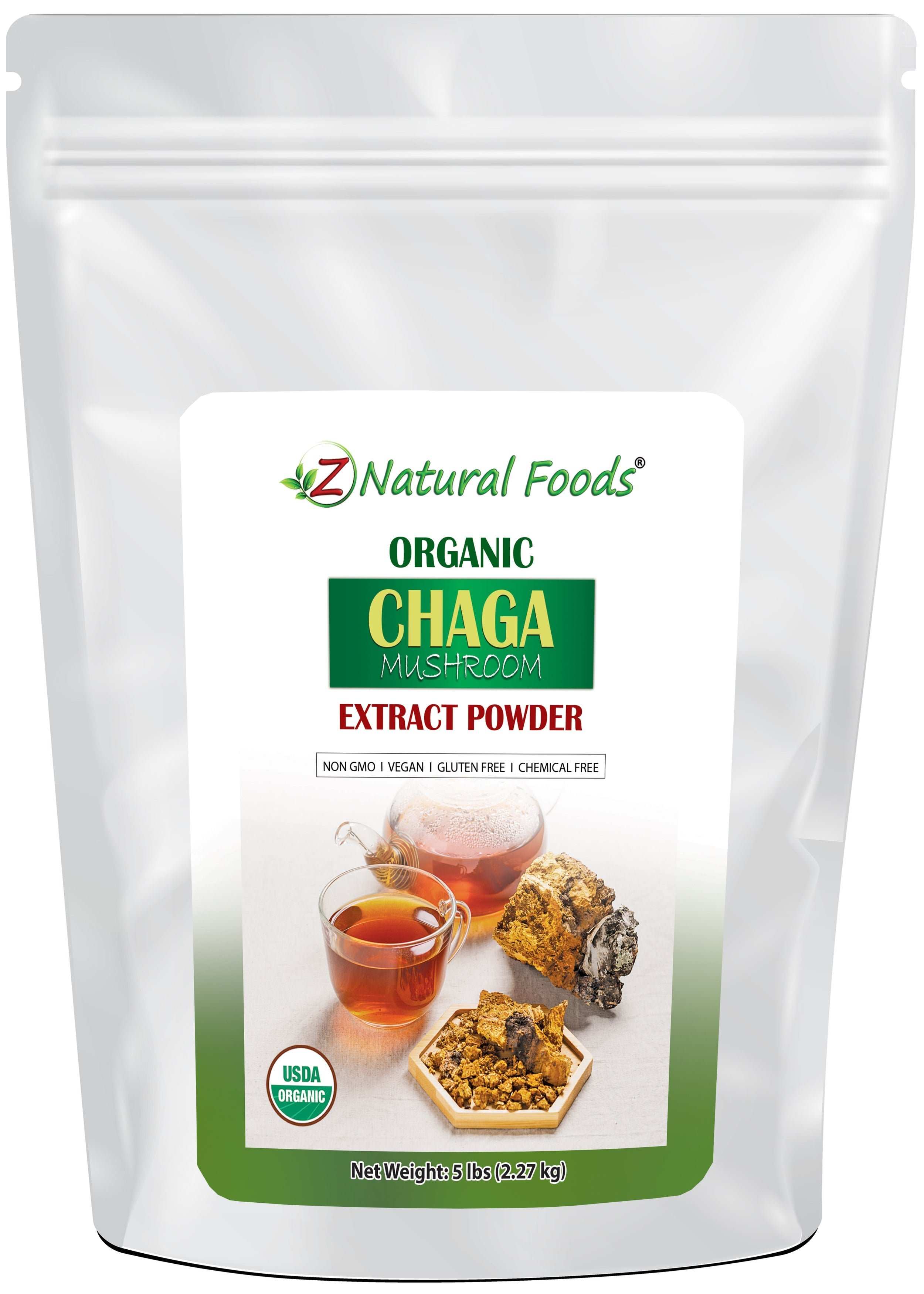 5 lb front of the bag image for Chaga Mushroom Extract Powder - Organic