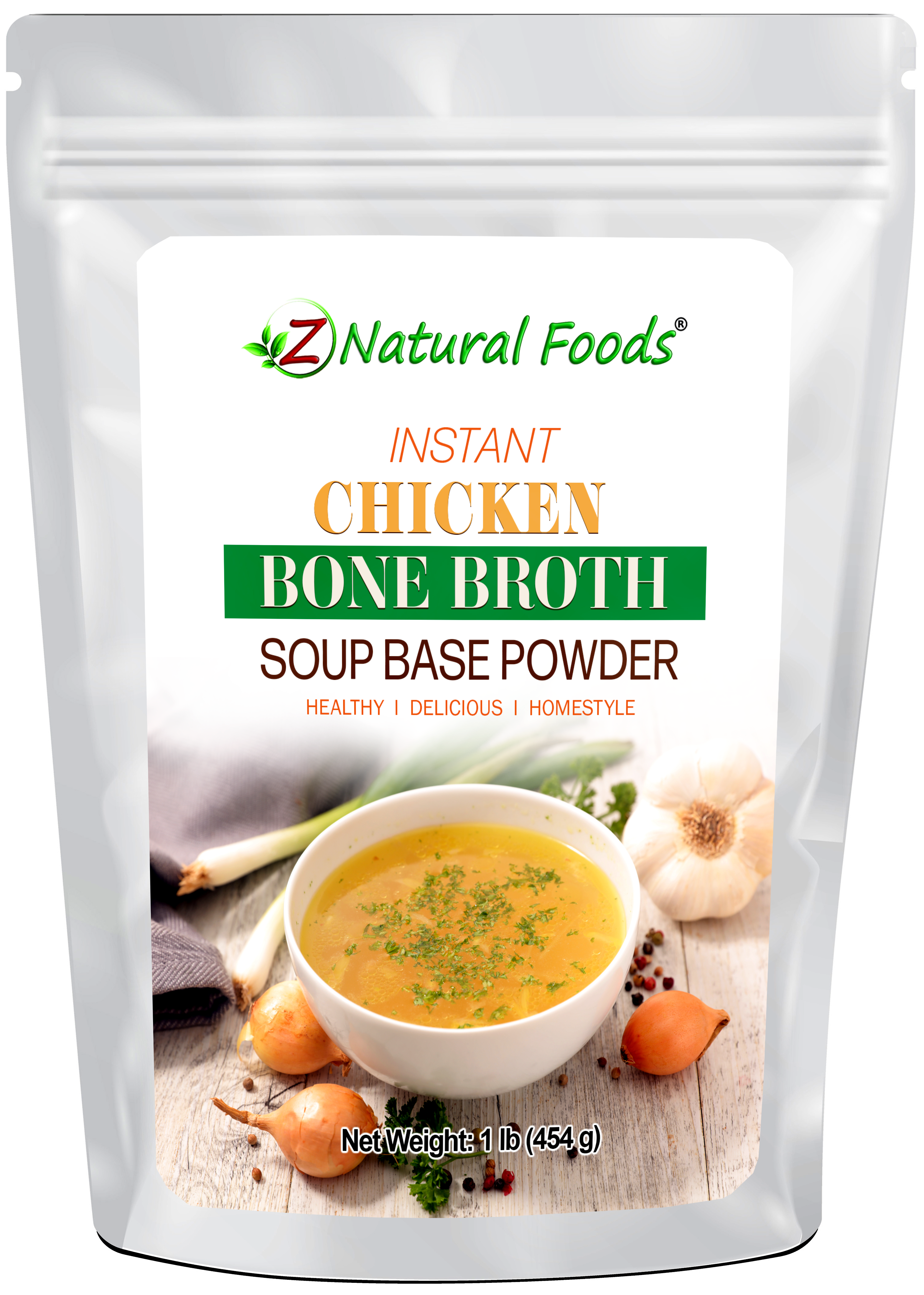 Instant Chicken Bone Broth Soup Base Powder front of the bag image 1 lb