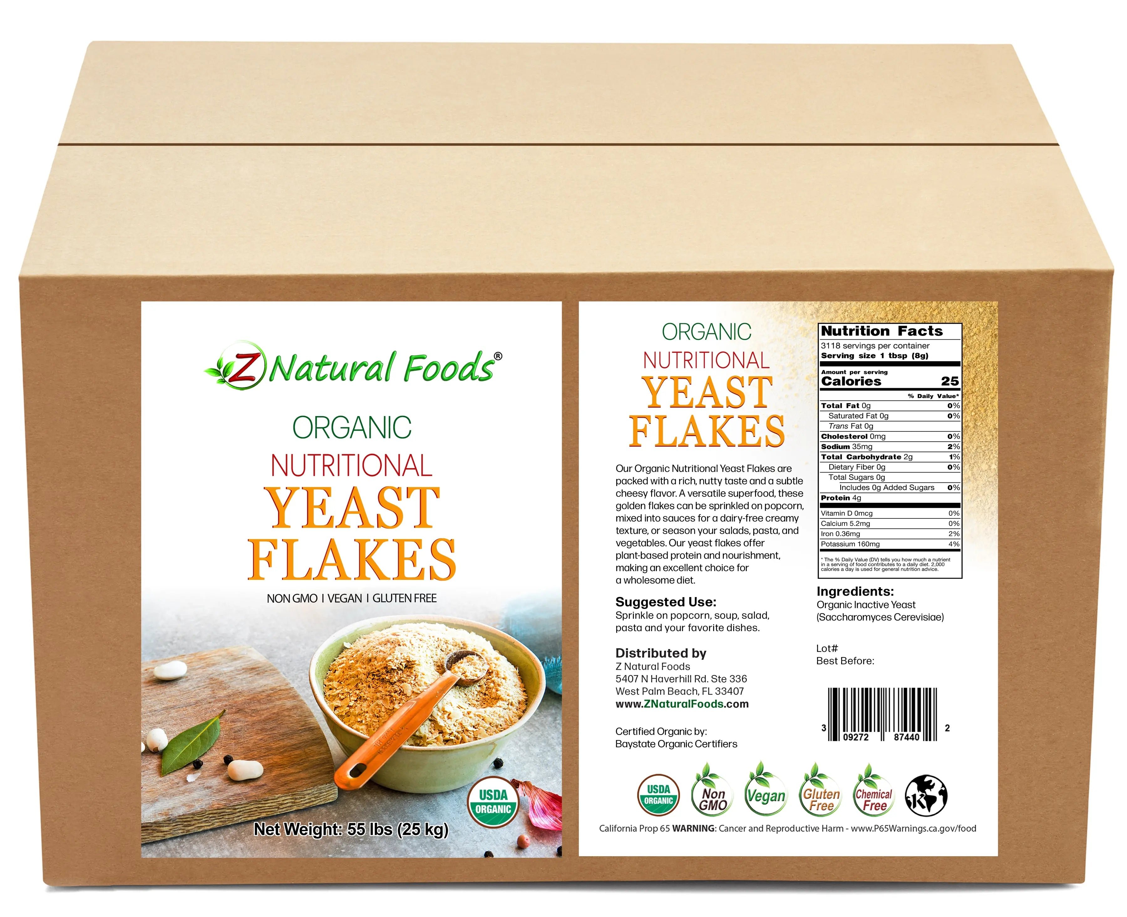 Front and Back label image of Organic Nutritional Yeast Flakes in bulk