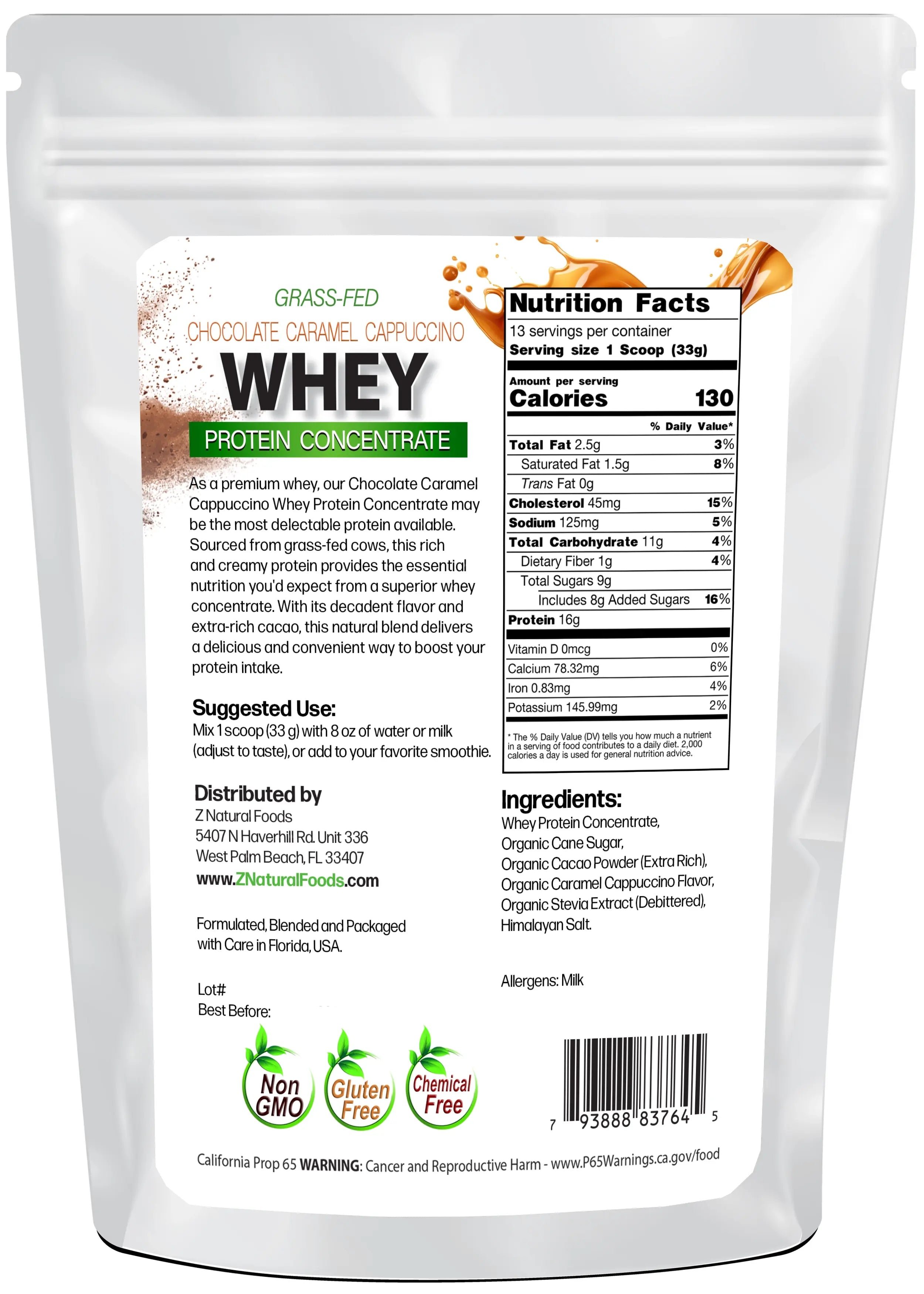 Chocolate Caramel Cappuccino Whey Concentrate back of the bag image 1 lb