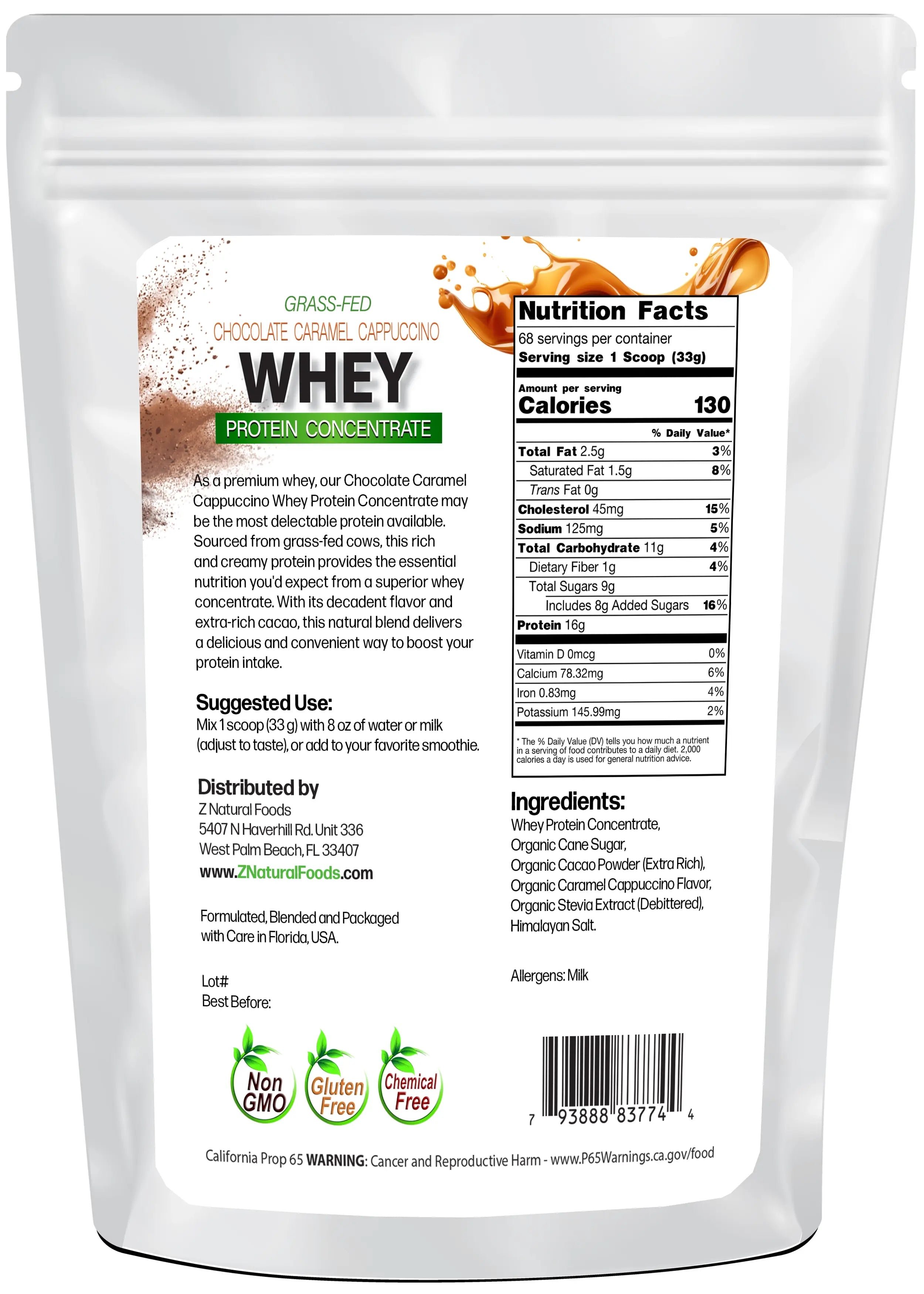 Chocolate Caramel Cappuccino Whey Concentrate back of the bag image 5 lb