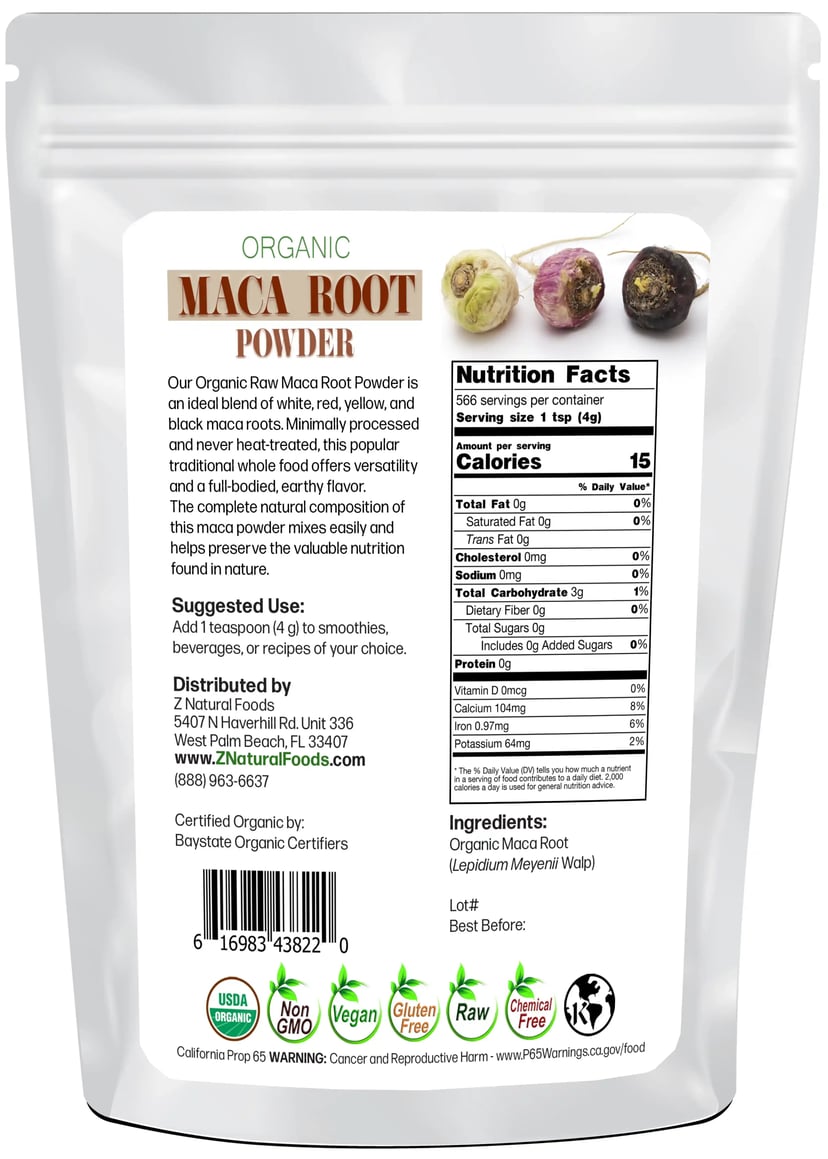 Maca Root Powder - Organic Raw back of the bag image 5 lb