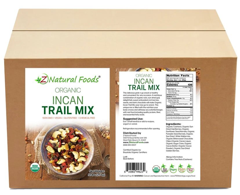 Front and back label image of Incan Trail Mix - Organic in bulk