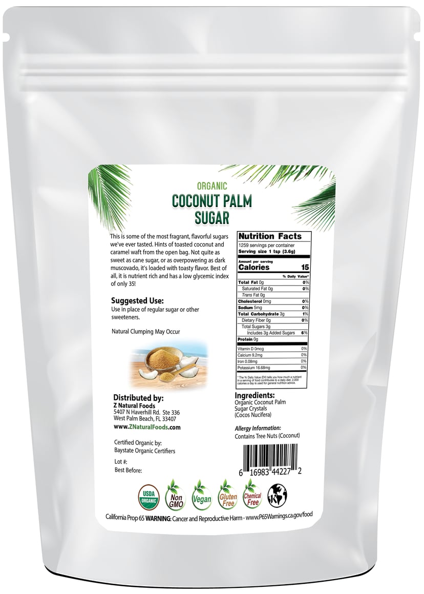 Z Natural Foods Organic Coconut Palm Sugar, Nutrient-rich And Flavorful Coconut Sugar, Perfect For Tea, Coffee, Oatmeal, Deserts