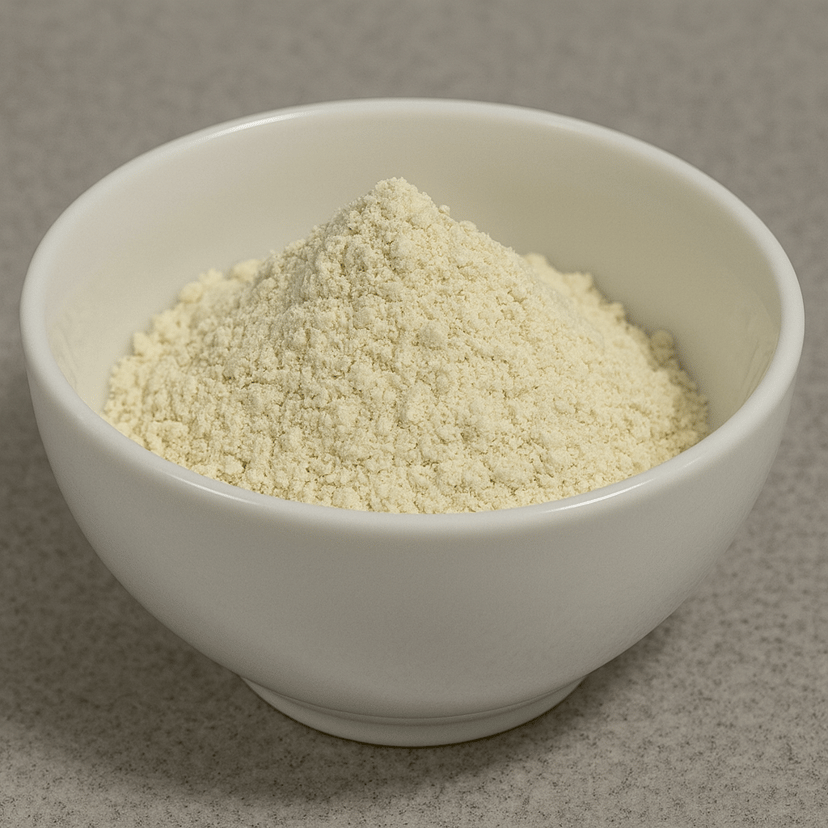 Cream white powder in a white bowl.