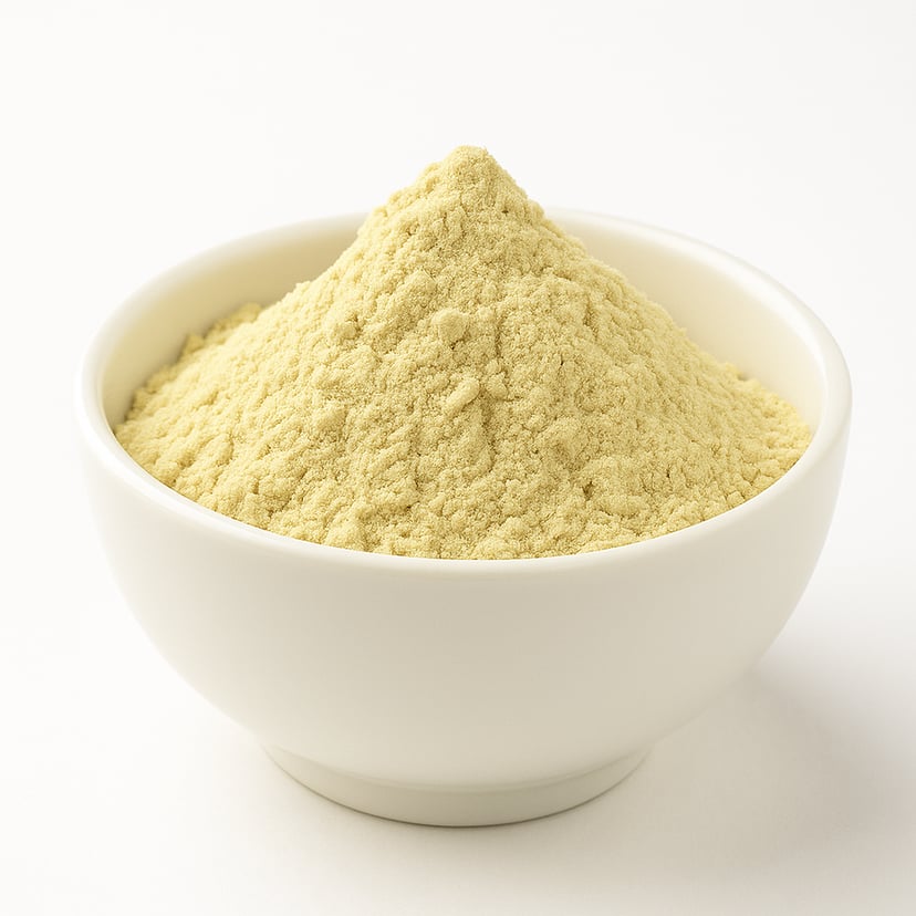 White cream powder in a white bowl.