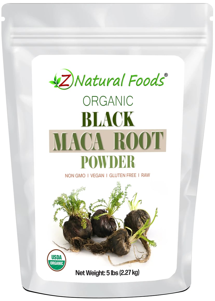 Photo of front of 5 lb bag of Maca Root Powder (Black) - Organic