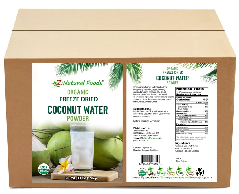 Front and back label image of Coconut Water Powder - Organic Freeze Dried in bulk
