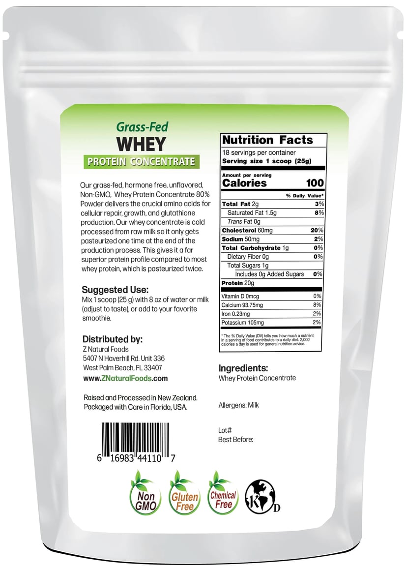 Whey Protein Concentrate back of bag image 1 lb